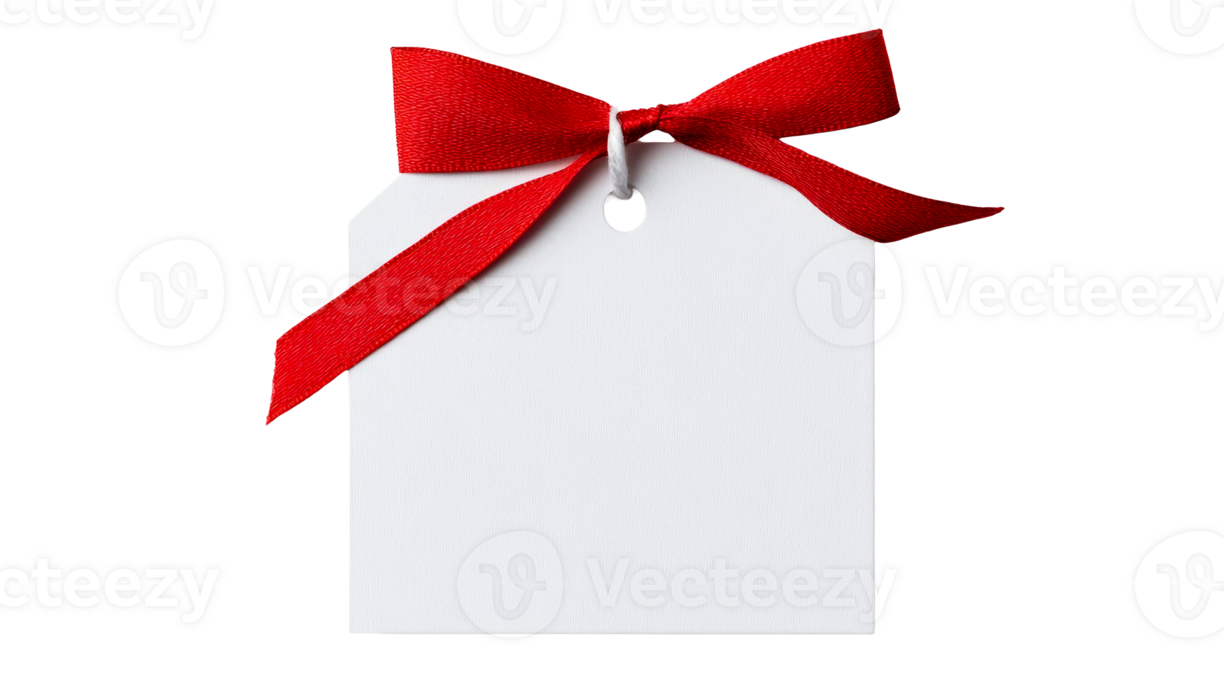 White tag with a red bow attached to it, cut out transparent png