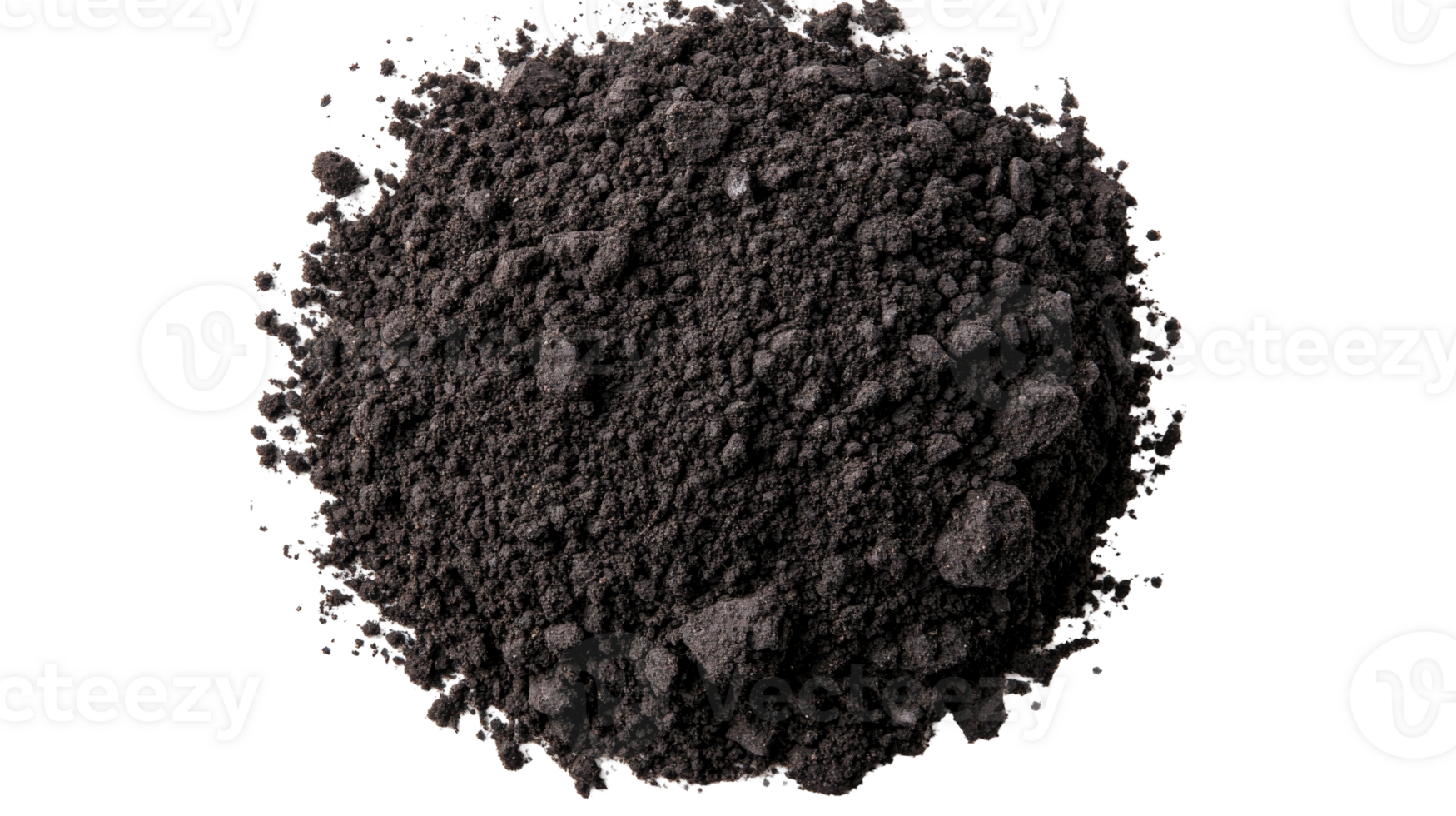 Dark Soil Clump Heap Isolated On Black Background, cut out transparent png