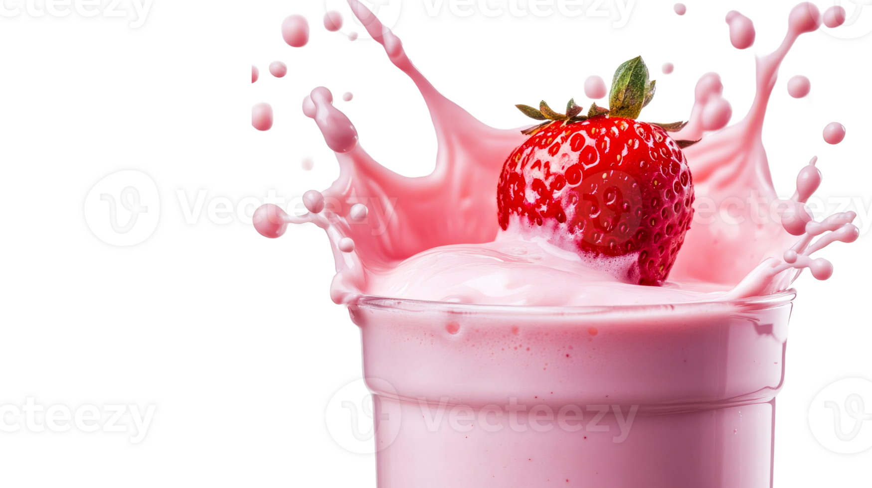 Strawberry splashing in pink smoothie, cut out transparent png