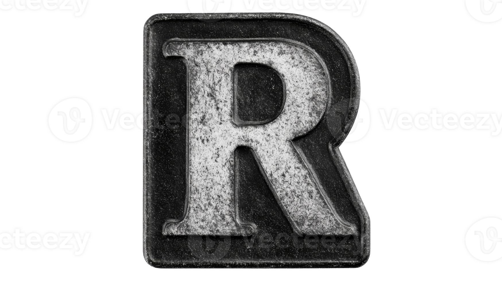 Rustic letter R, weathered, metallic finish, alphabet symbol, cut out transparent png