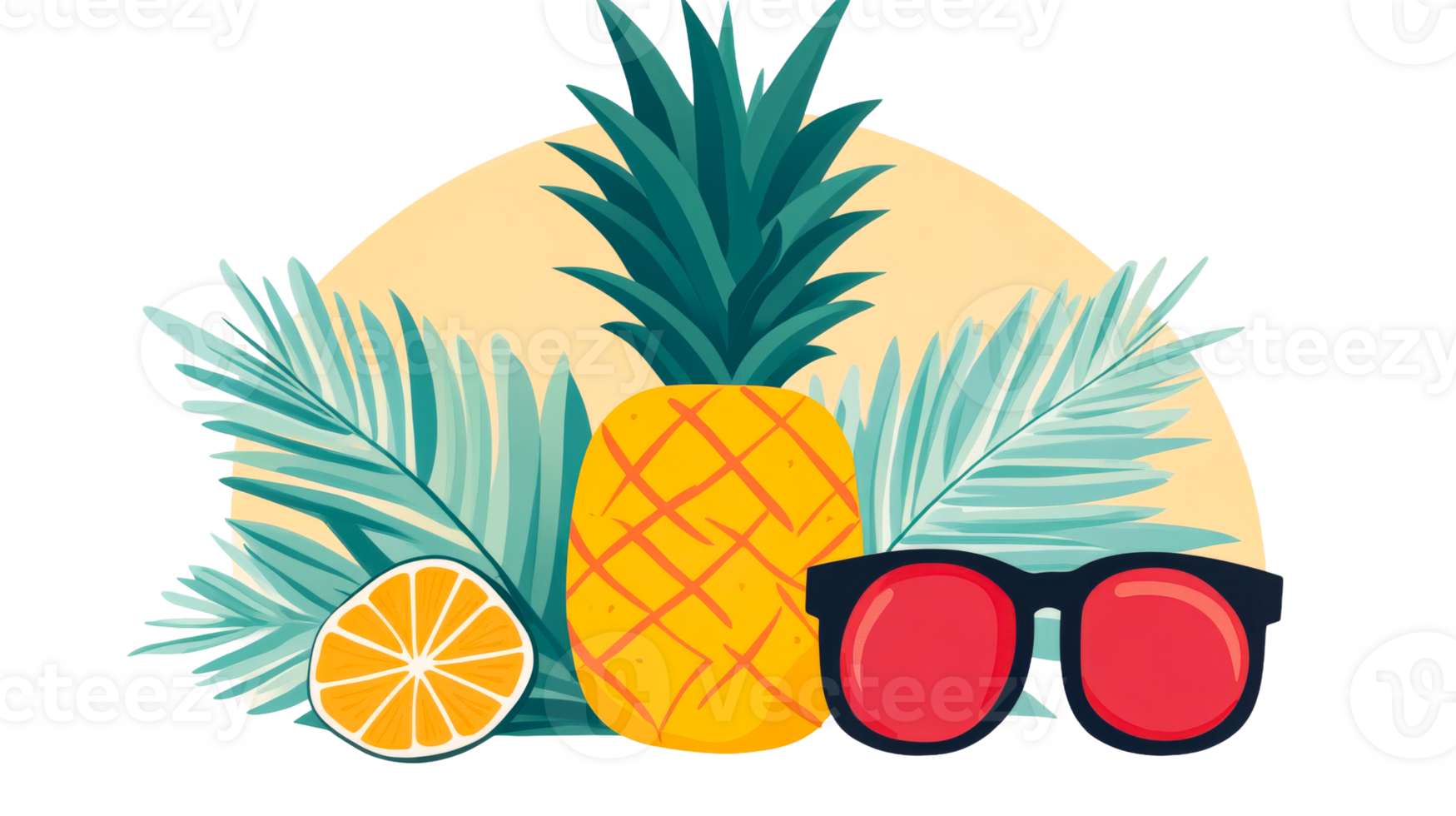Summer vacation with pineapple and orange, cut out transparent png