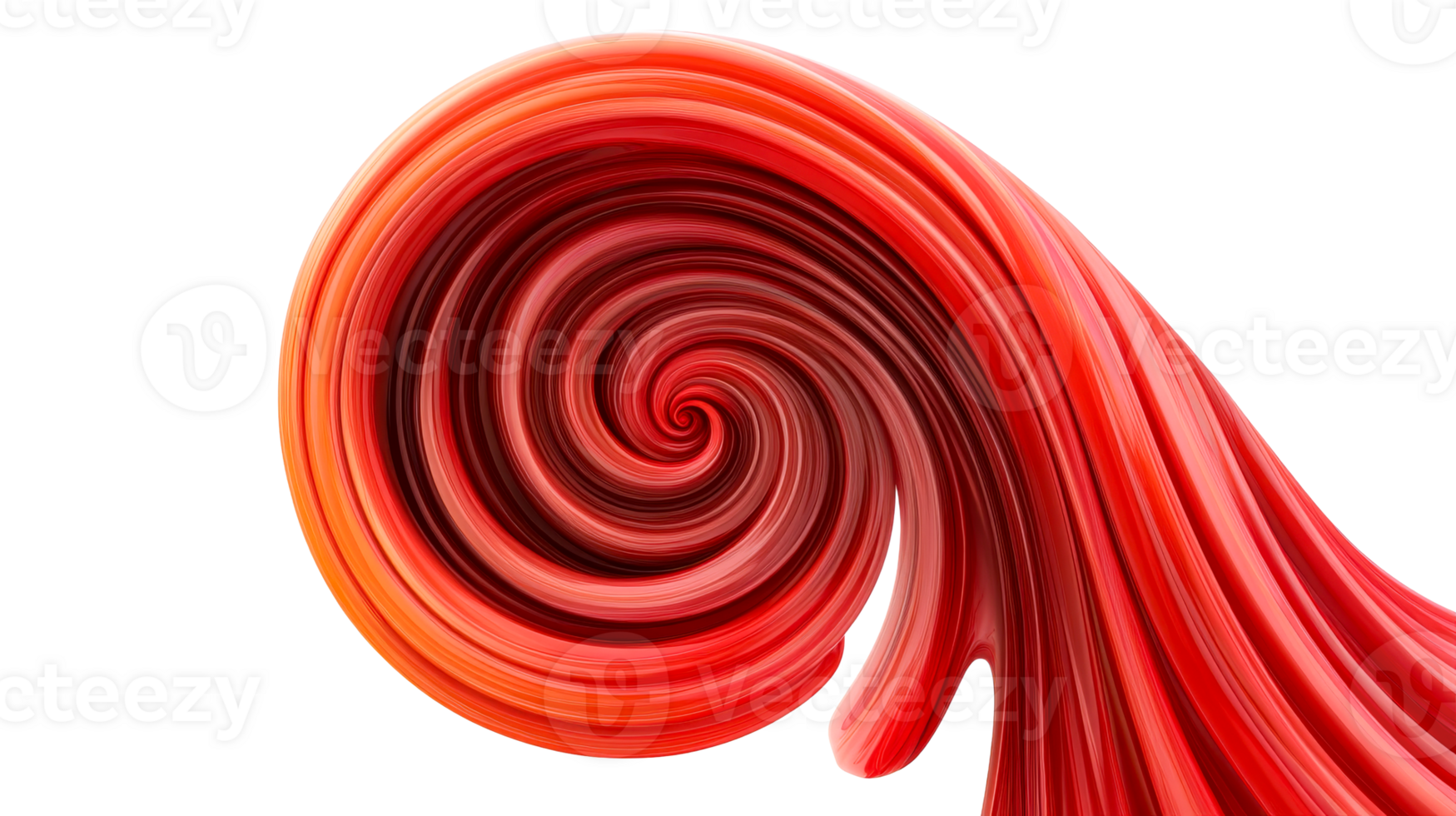 Abstract red spiral wave with glossy effect, cut out transparent png