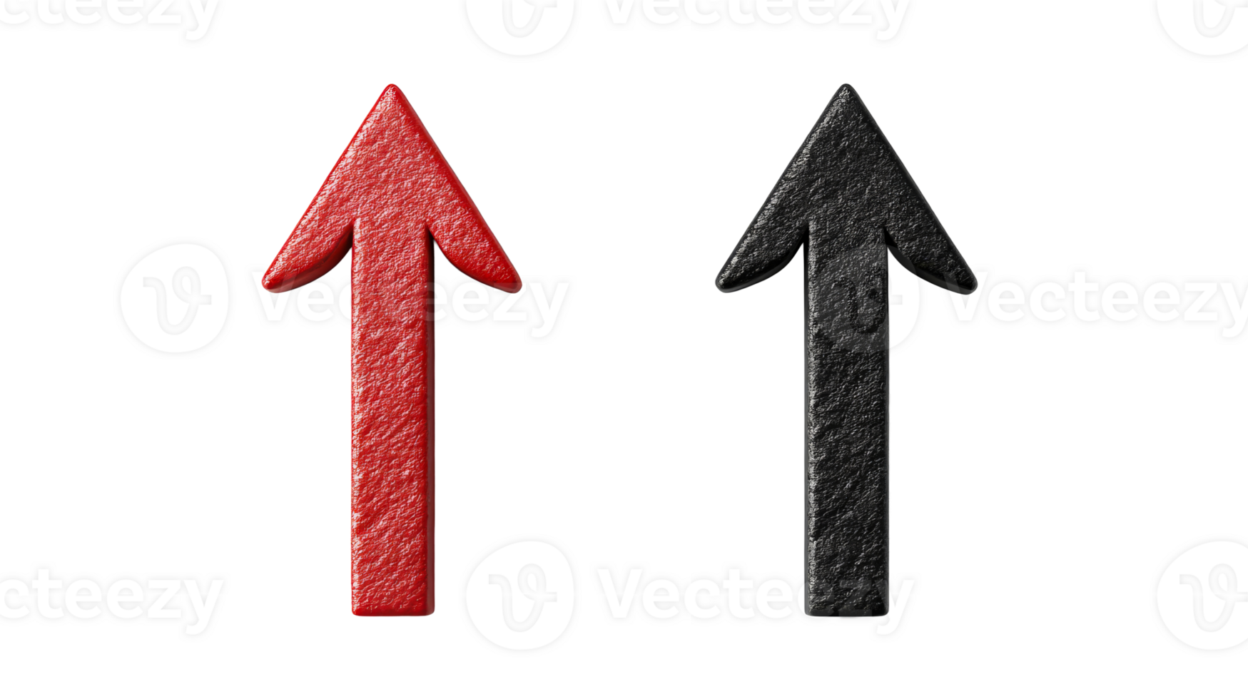 Red and black arrows pointing up on black background, cut out transparent png