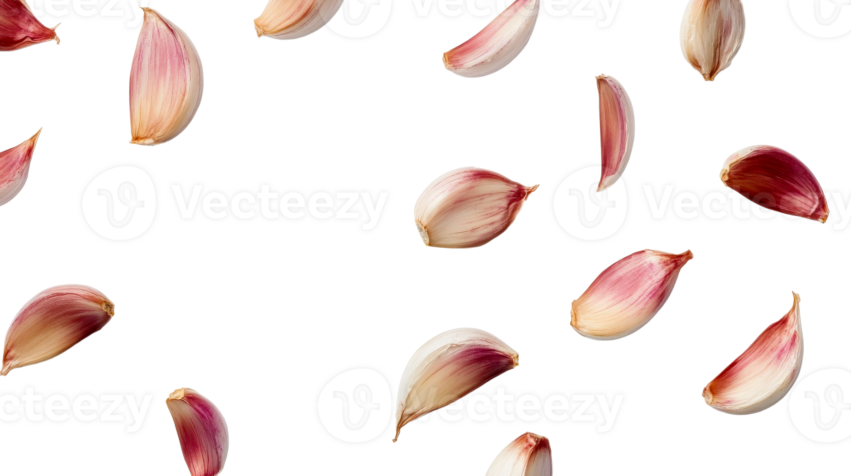 Garlic cloves arrangement on a dark background, cut out transparent png