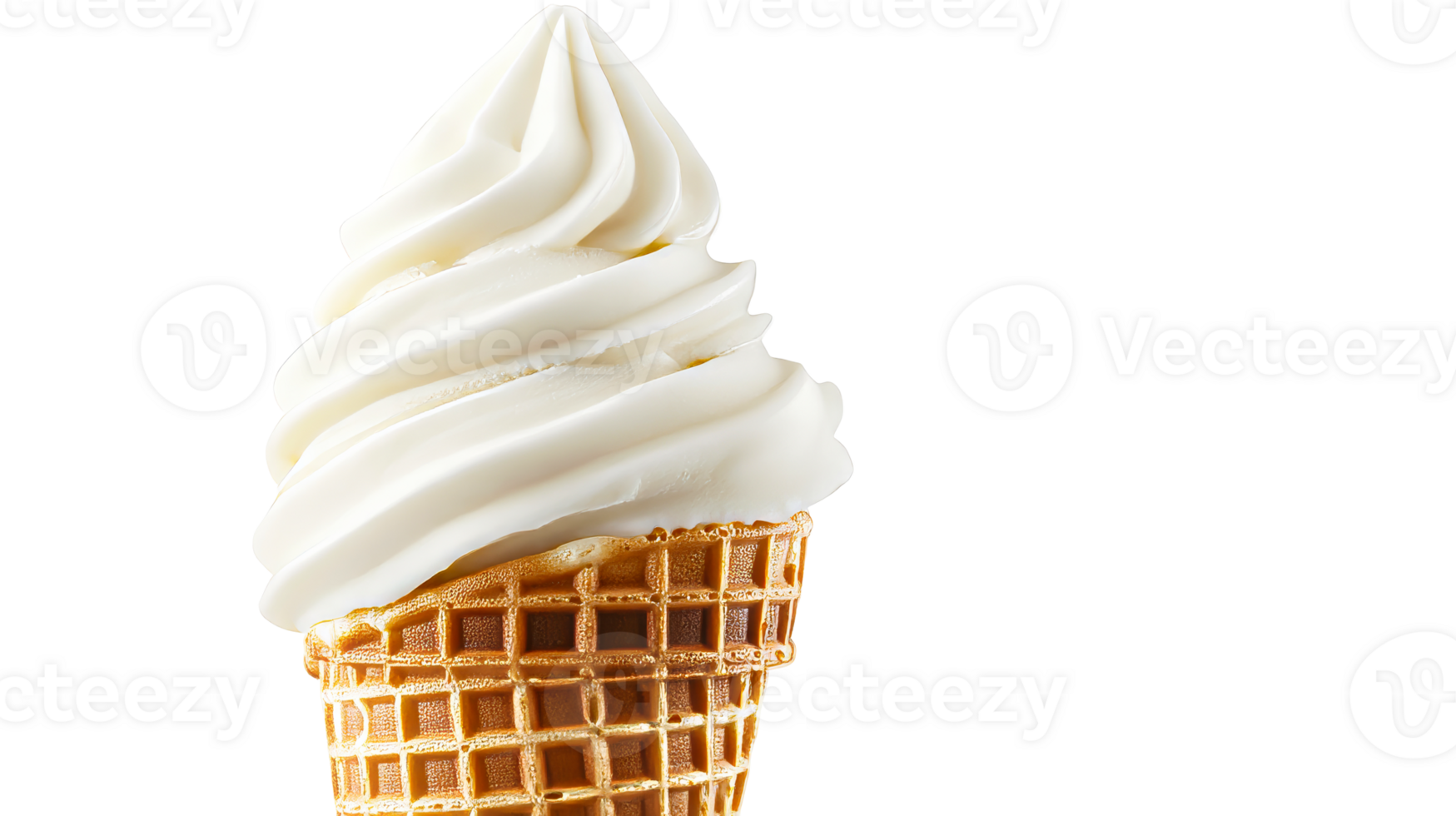 Soft serve ice cream cone on black background, cut out transparent png