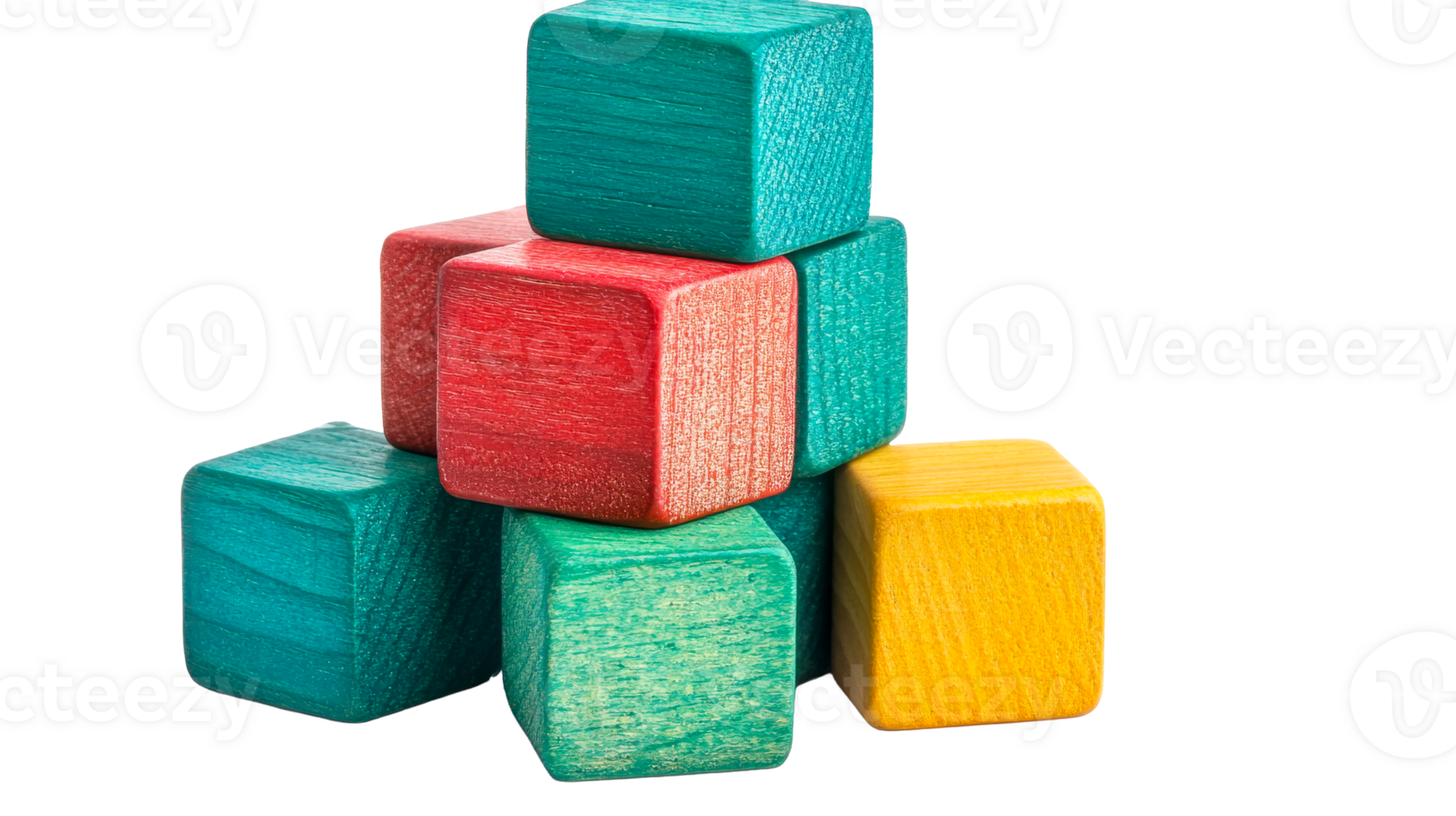 Colorful wooden cubes arranged in a tower, cut out transparent png