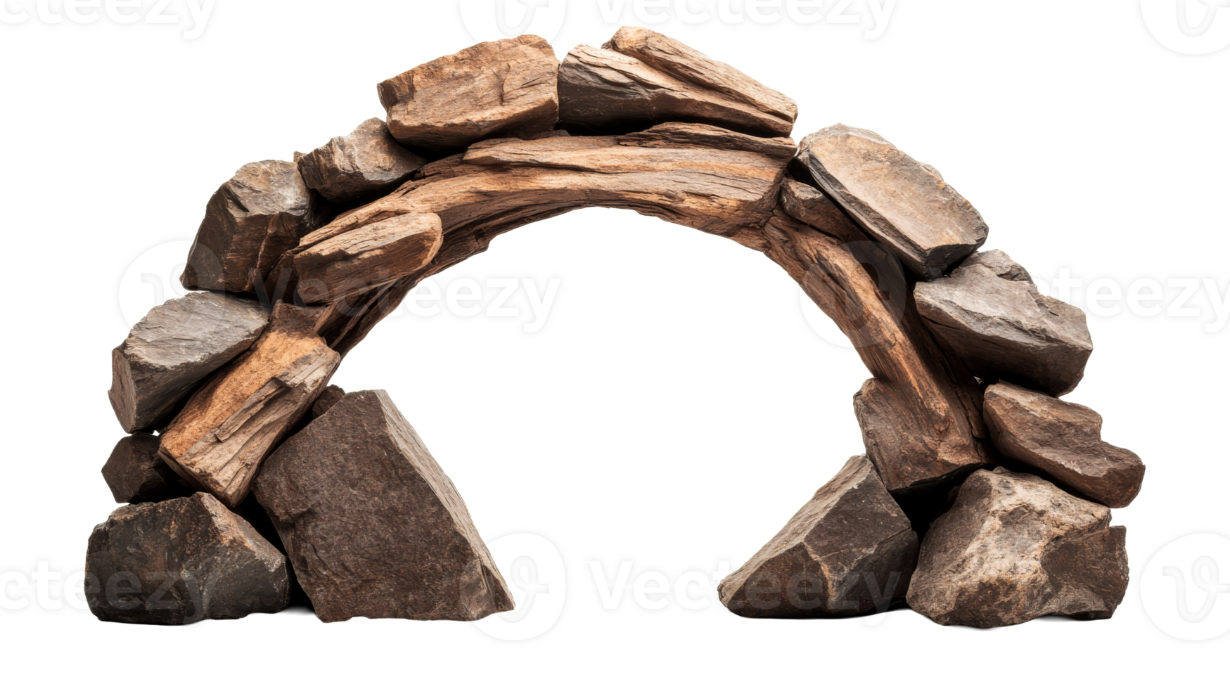 Stone arch with wood support, isolated object, cut out transparent png