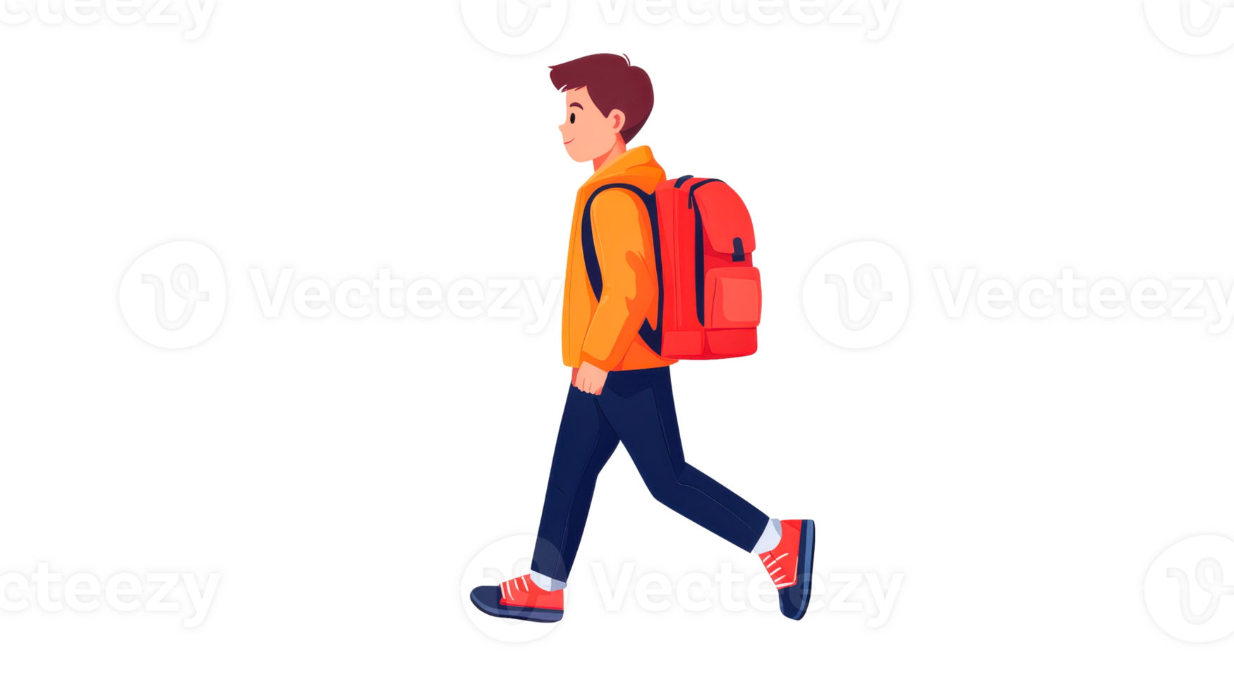 Cartoon boy walking with backpack illustration, cut out transparent png
