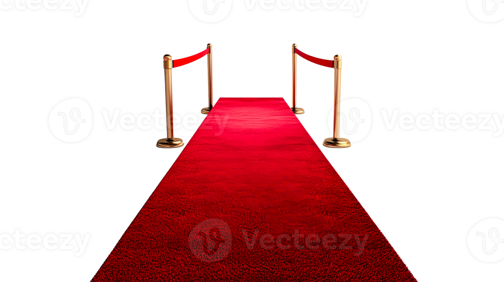 Red carpet welcome scene with velvet ropes, cut out transparent png