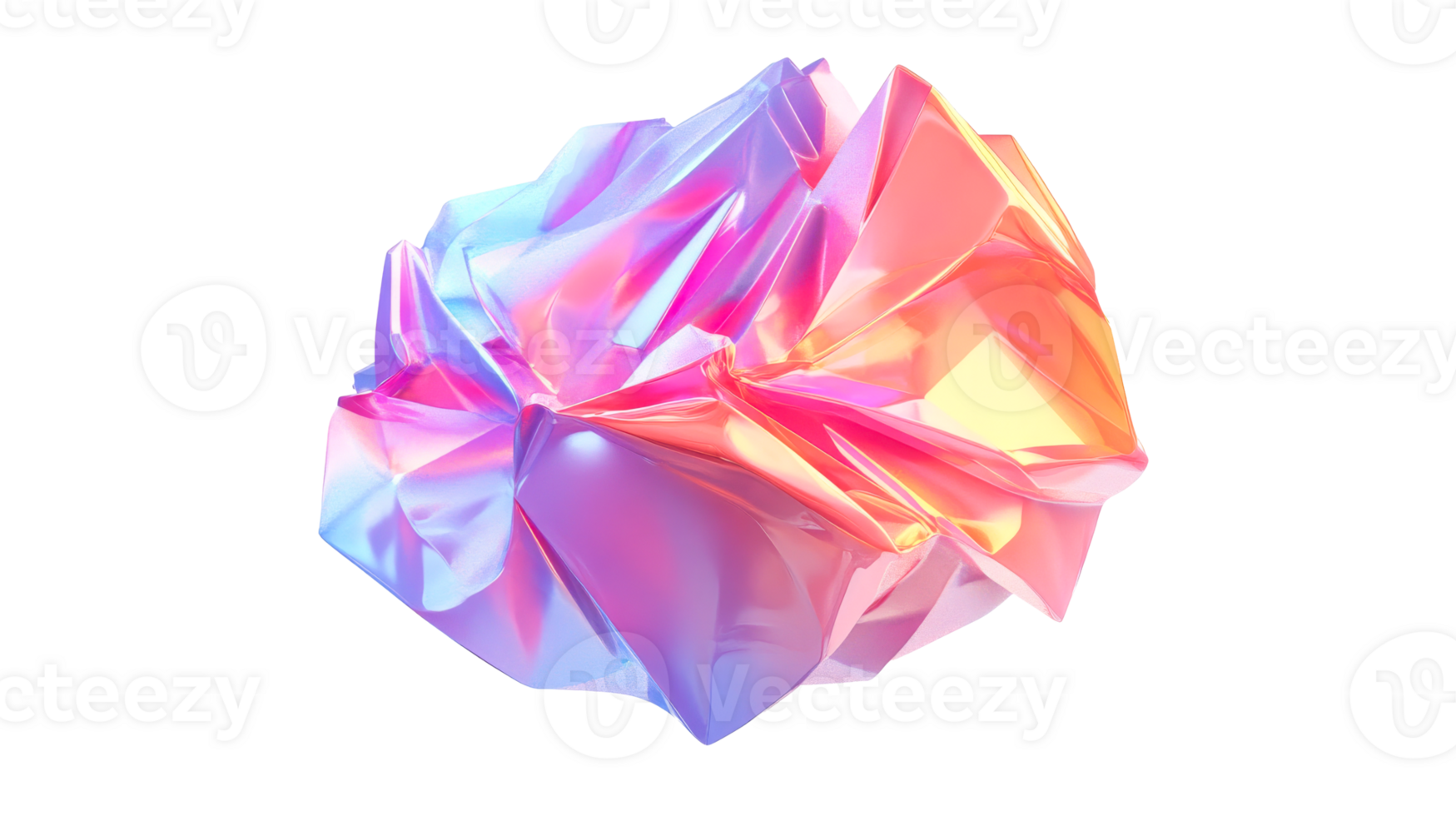 Abstract iridescent crystal shape with folded planes and angles, cut out transparent png