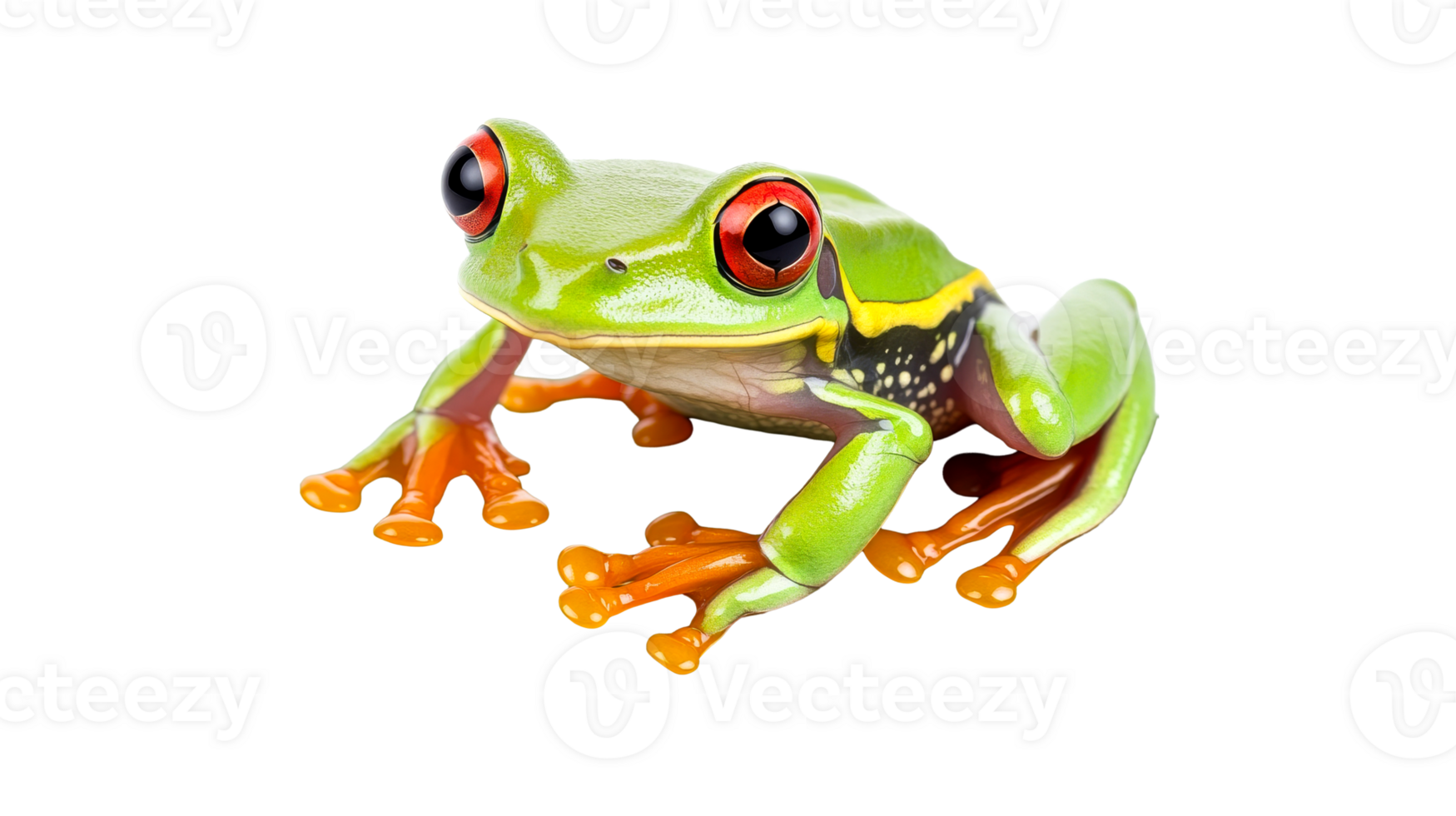 Red-eyed tree frog with vibrant colors, isolated on black, cut out transparent png