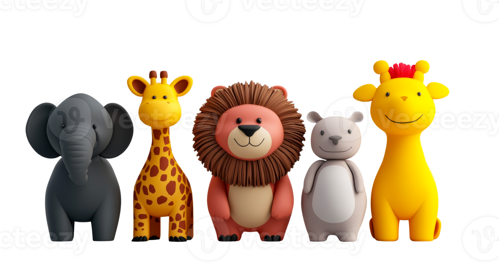 Animal cartoon set cute design with Elephant, Giraffe, Lion, Bear, cut out transparent png