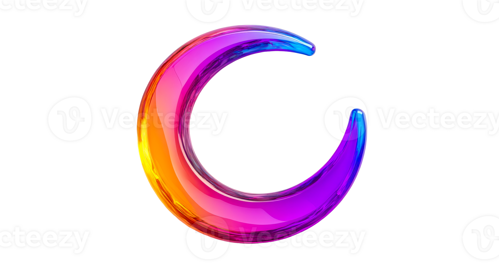 Crescent shape, shiny surface, vivid colors, abstract design, cut out transparent png