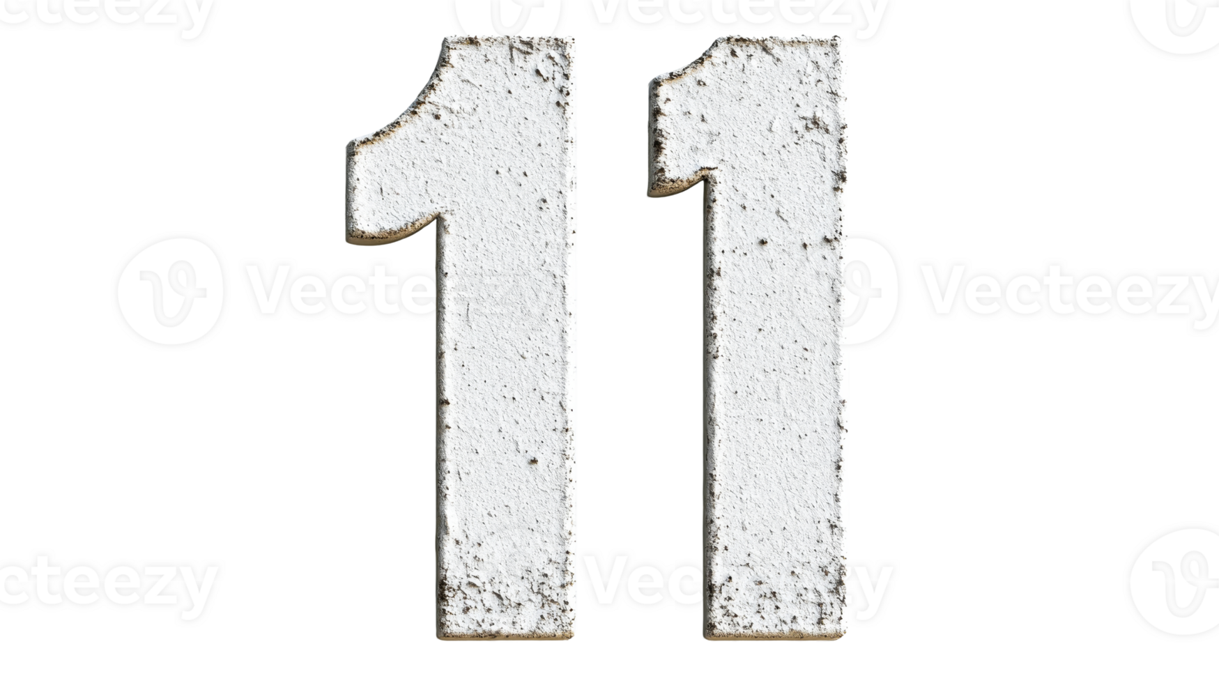 Number eleven textured, white concrete surface, design element, cut out transparent png