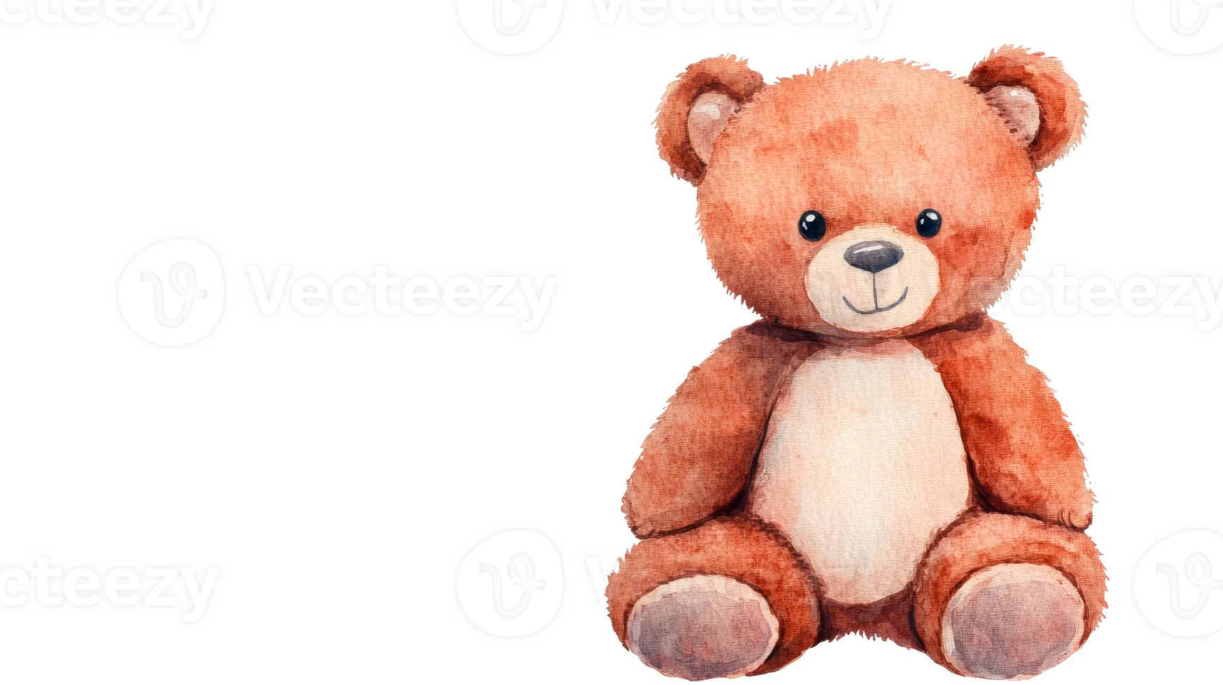 Watercolor teddy bear drawing, adorable plush toy, childhood illustration, cut out transparent png