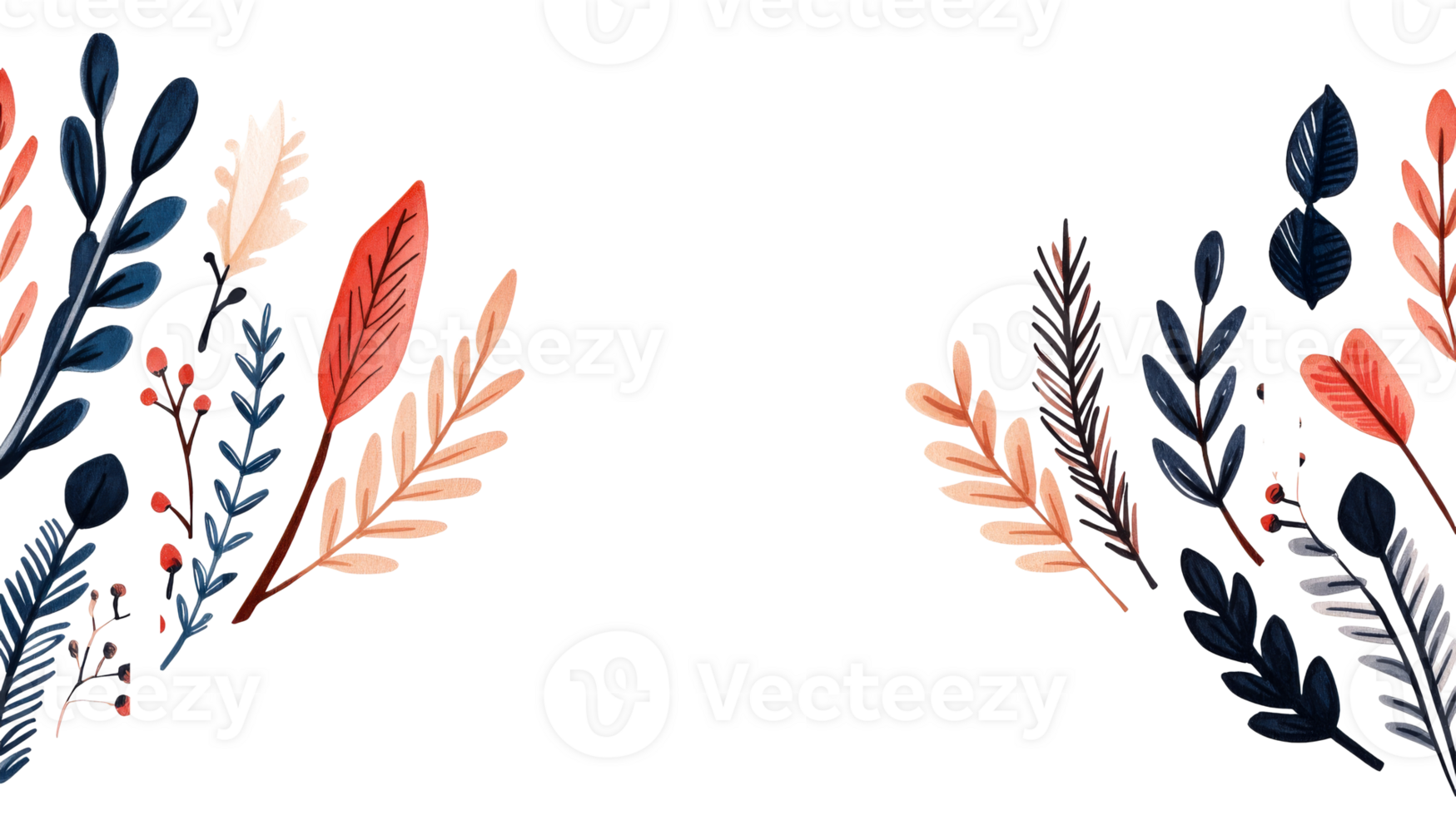 Watercolor leaves on black background for design, cut out transparent png