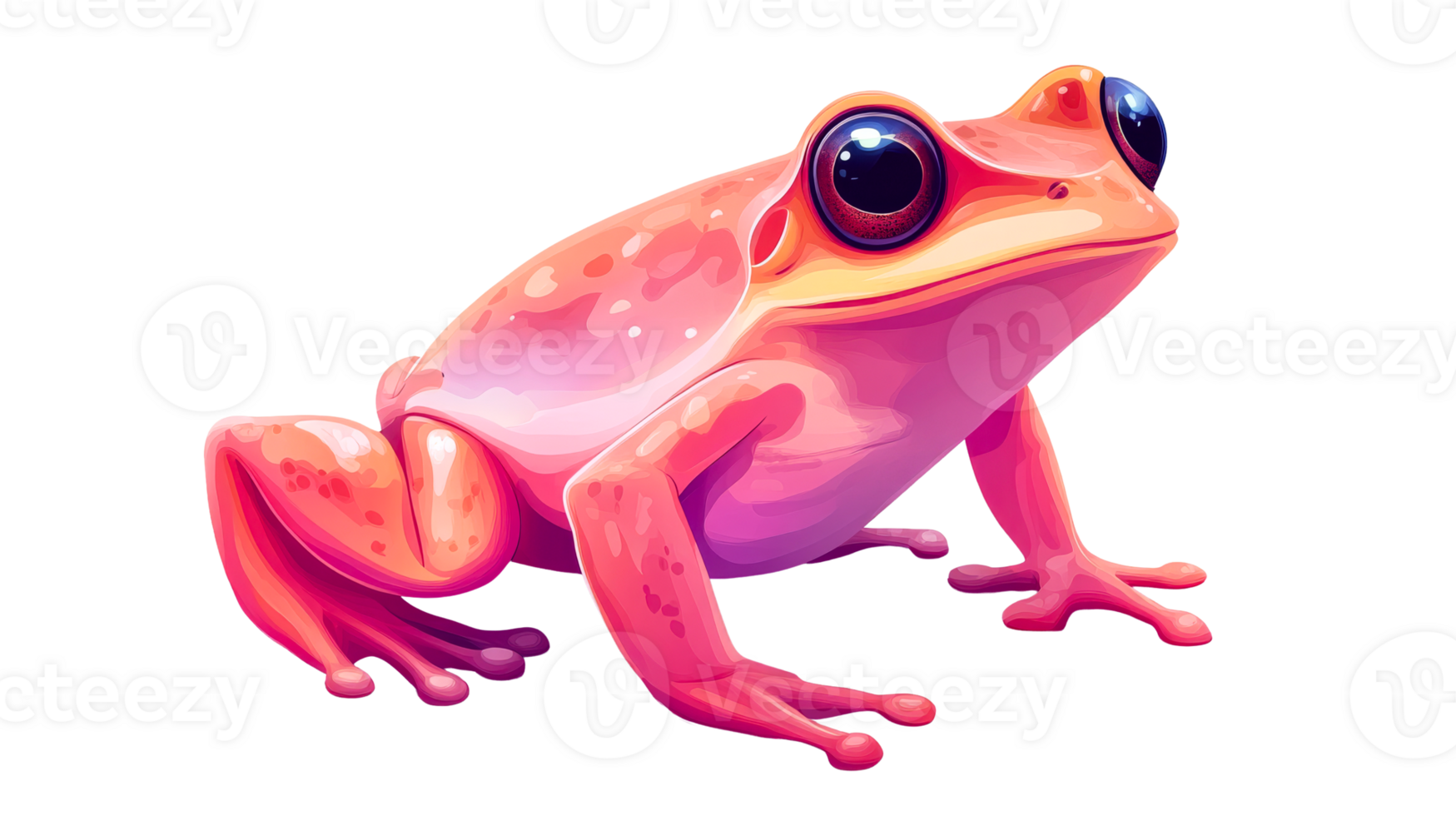 Cartoon stylized pink frog with glossy eyes, cut out transparent png