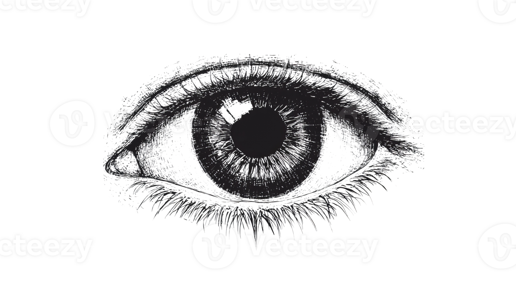 Single eye drawing with lashes and iris, cut out transparent png
