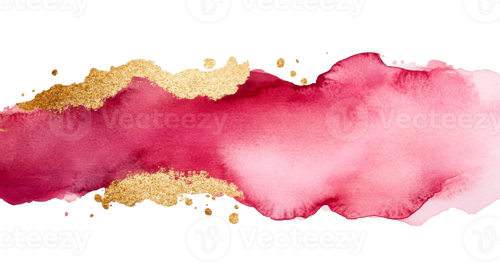 Watercolor burgundy and pink artistic with gold splash effect, cut out transparent png