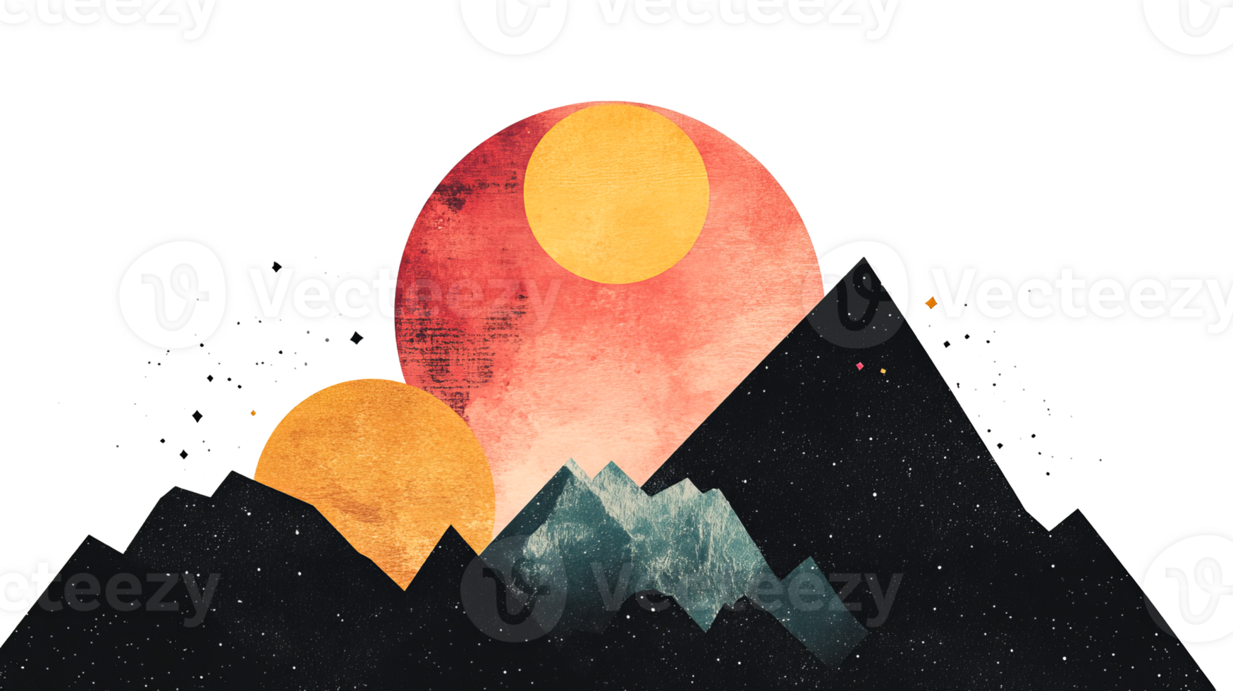 Mountains and celestial bodies illustration, art design, cut out transparent png