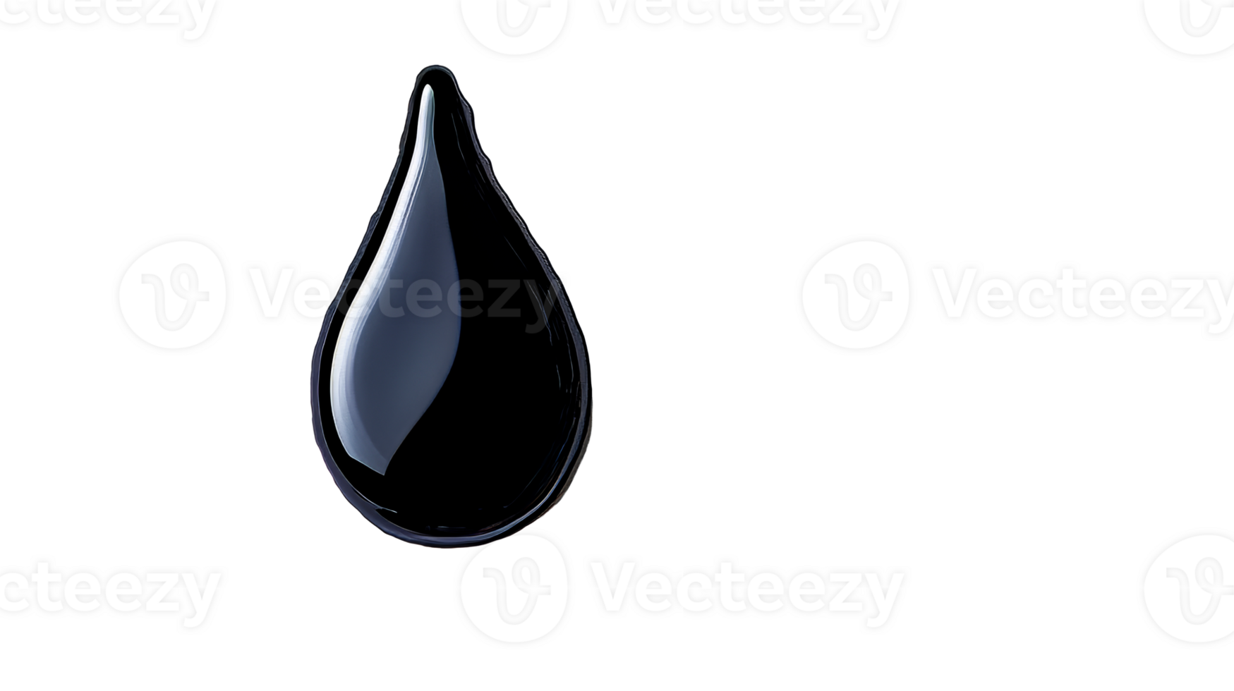 Shiny black drop with visible internal reflections, cut out transparent png