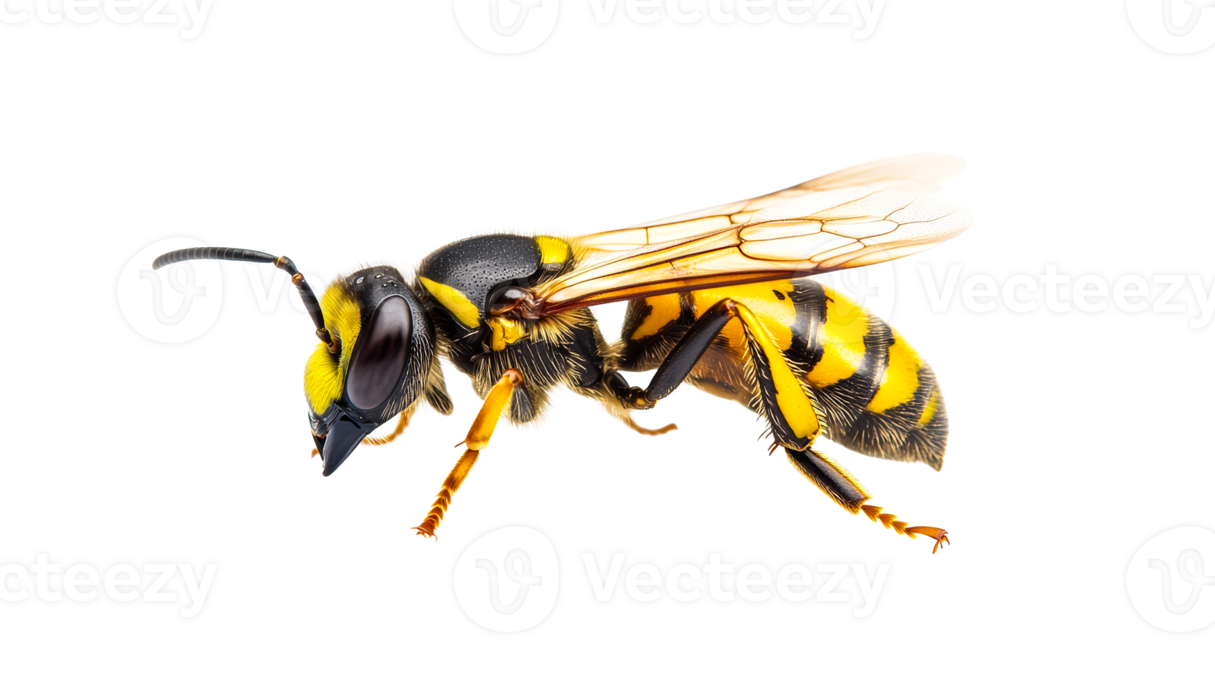 Yellowjacket wasp detailed close-up, isolated, natural insect photography, cut out transparent png
