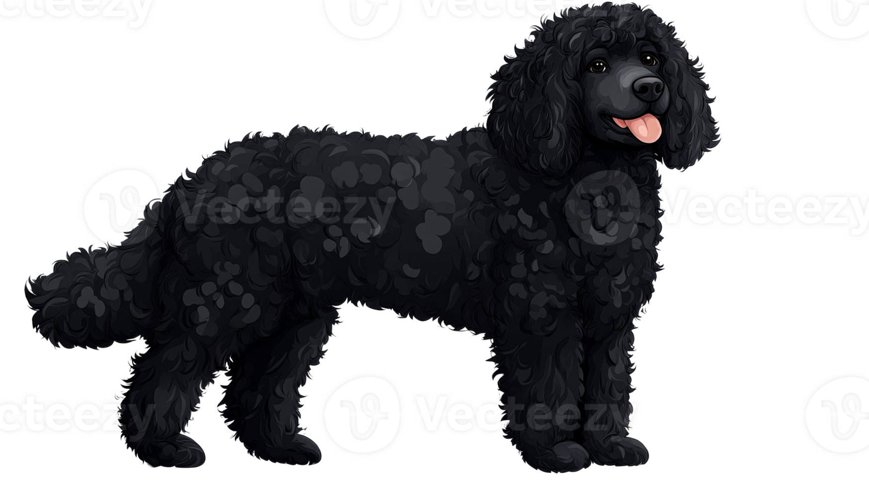 Curly black dog portrait looking cute, isolated, cutout, transparent png