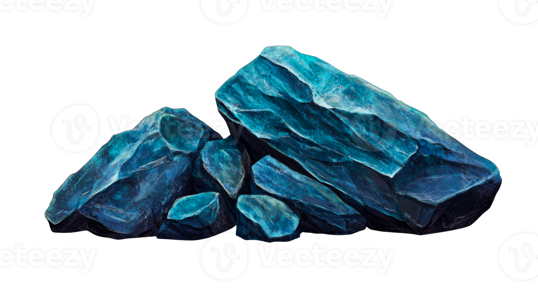 Blue rock formation with jagged edges and textured surfaces, cut out transparent png