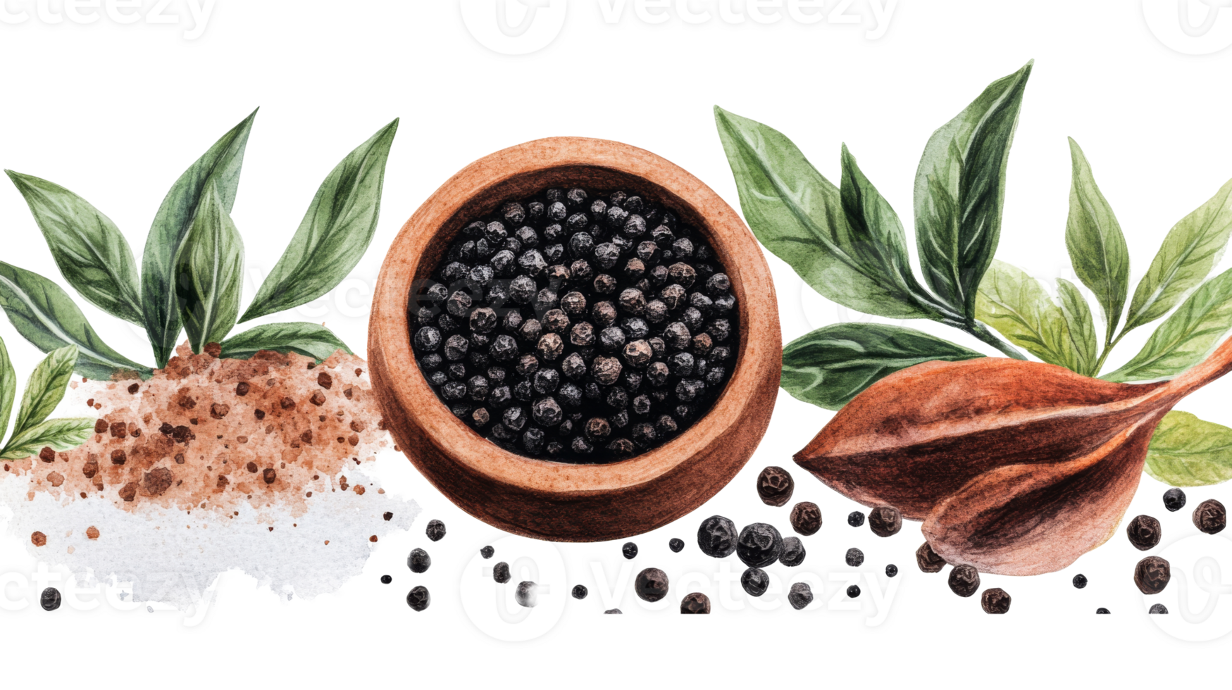 Spice composition with pepper and seasoning, cut out transparent png