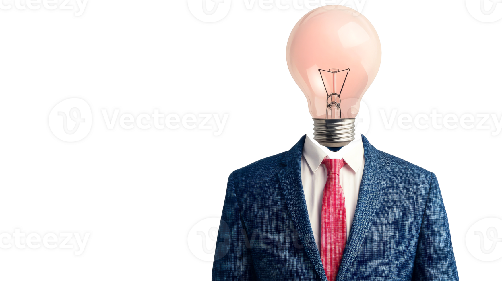 Businessman with lightbulb head isolated on black, cut out transparent png