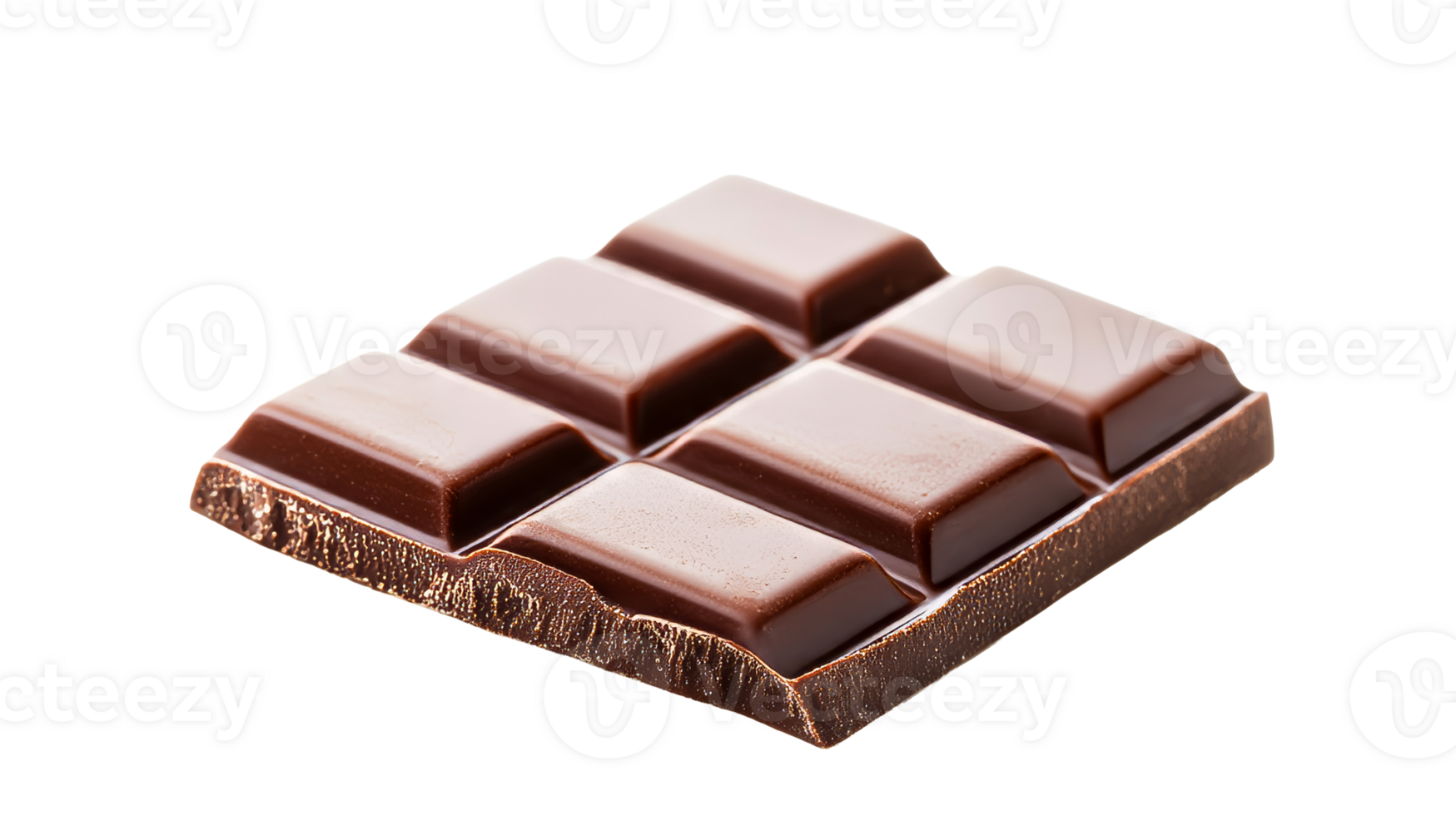 Dark chocolate bar with visible cocoa texture and glossy surface, cut out transparent png