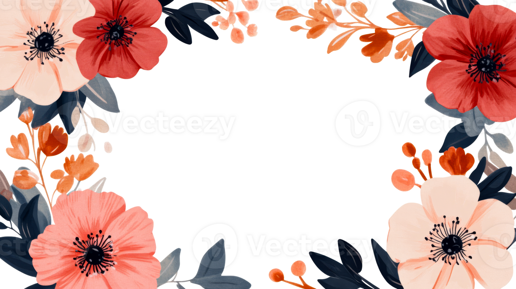 Floral arrangement with watercolor style and black background, cut out transparent png