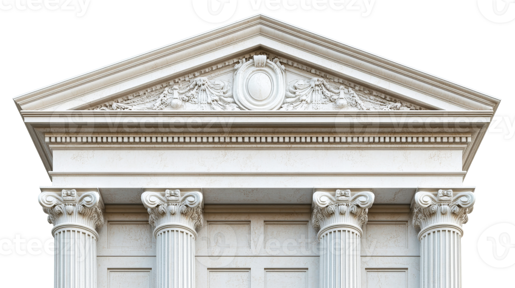 Ancient architecture facade with pillars and decoration, cut out transparent png
