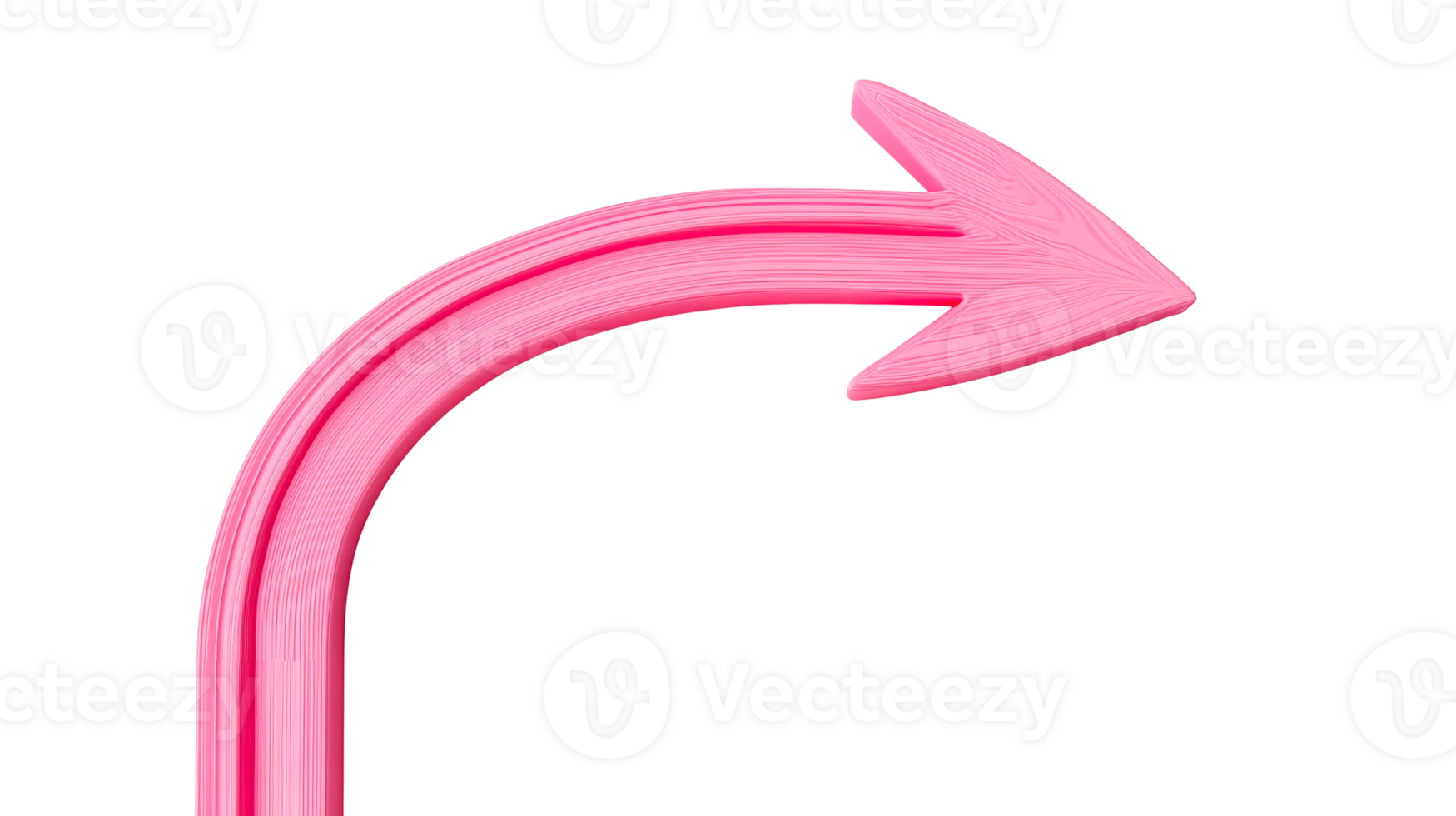 Curved pink arrow pointing right on a black background, cut out transparent png