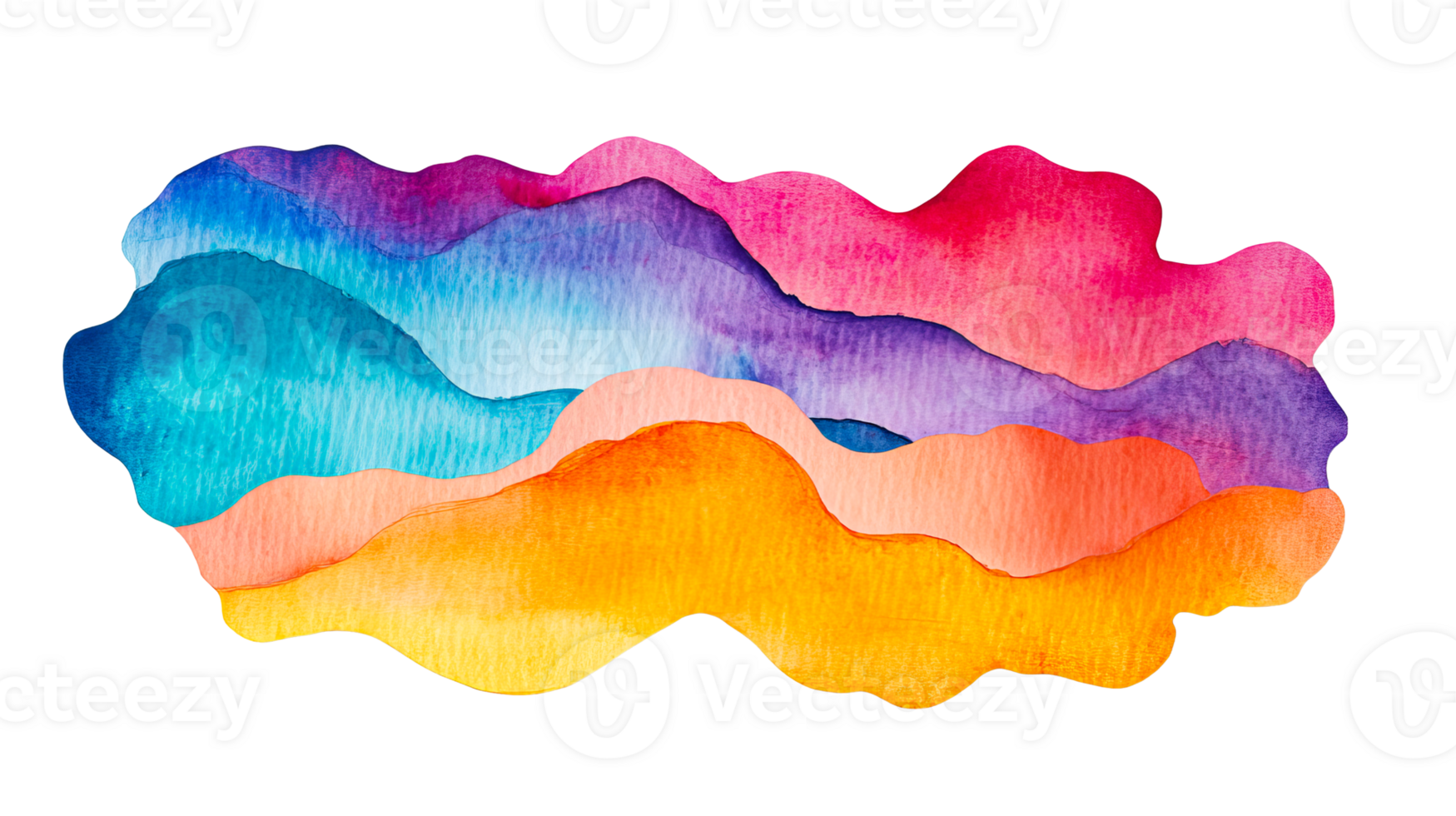 Watercolor layers in vibrant hues, abstract design, flowing forms, cut out transparent png