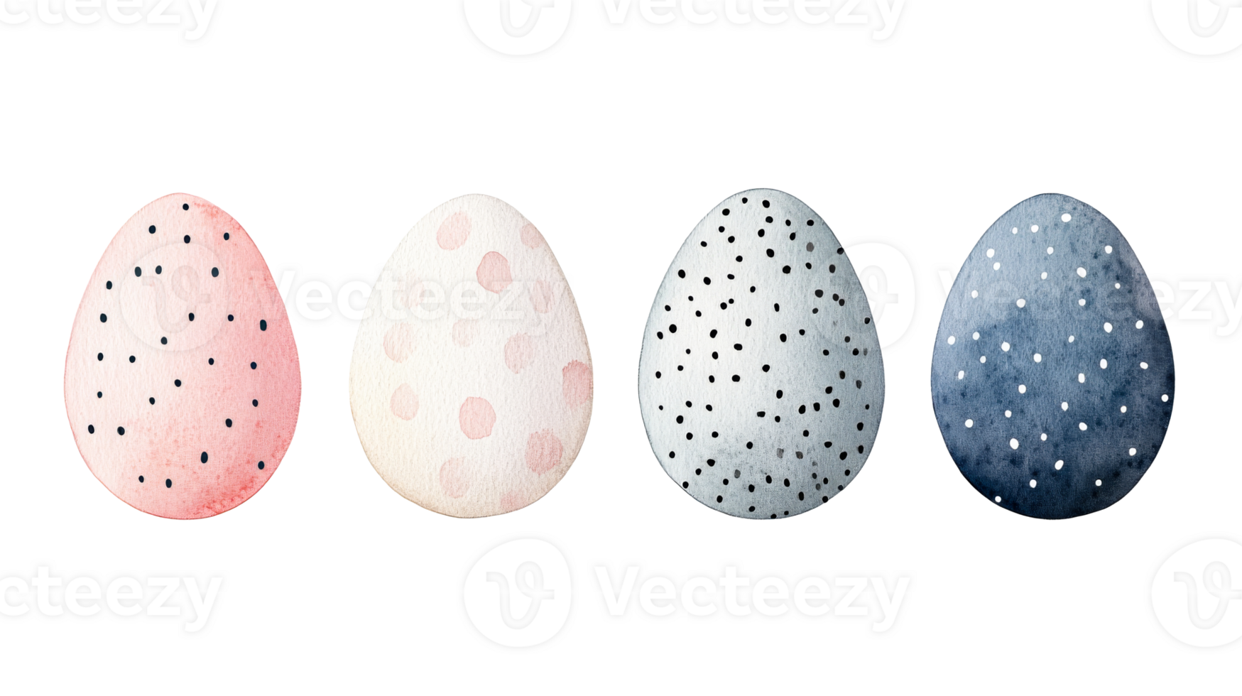Easter eggs in watercolor, festive decorative elements, cut out transparent png