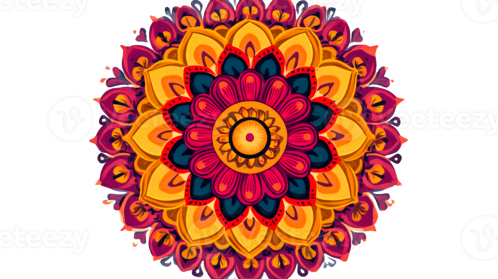 Colorful geometric mandala design in red and yellow , cut out transparent png