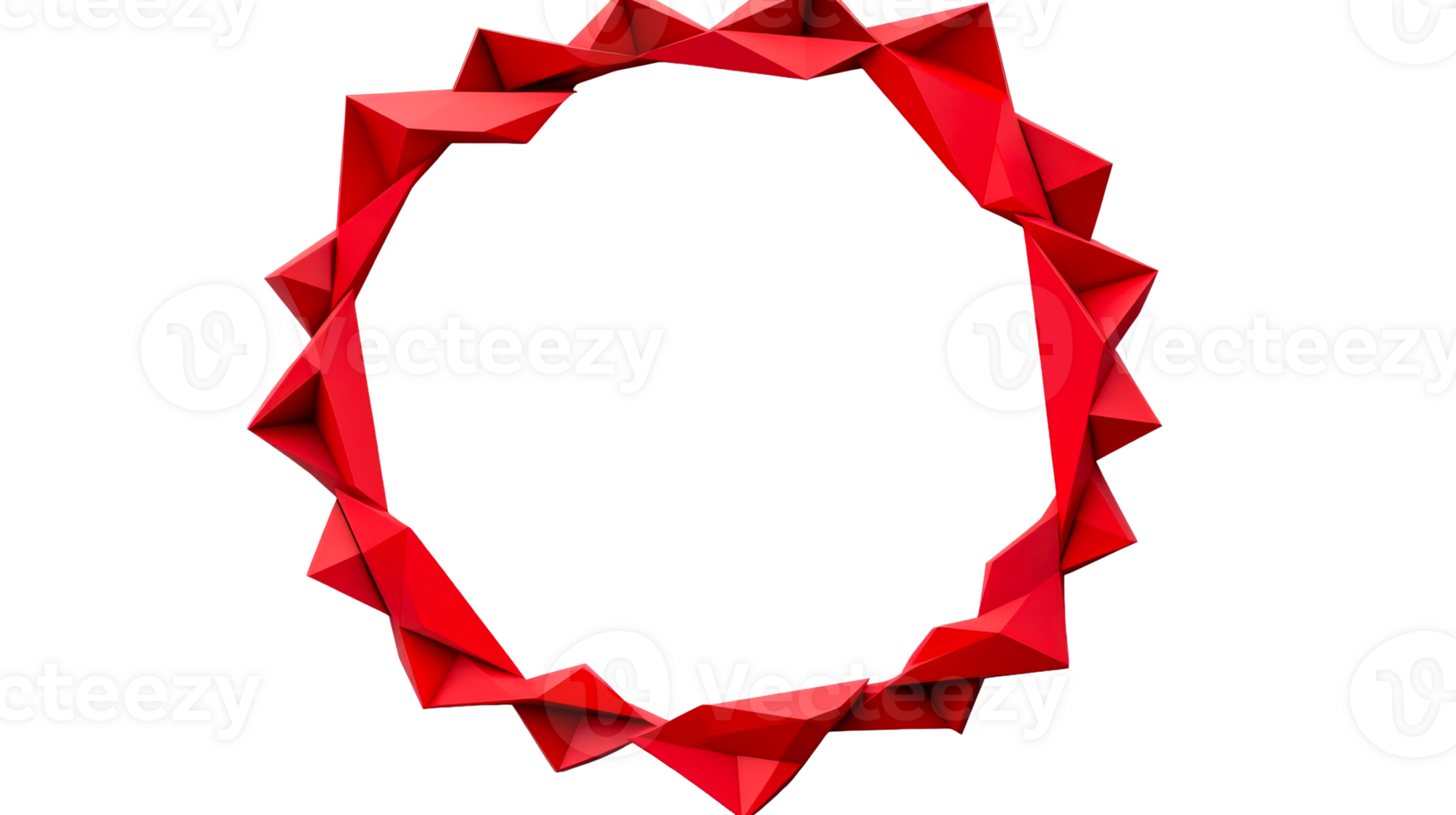 Polygonal ring frame, red color geometric shape, abstract art, cut out transparent png