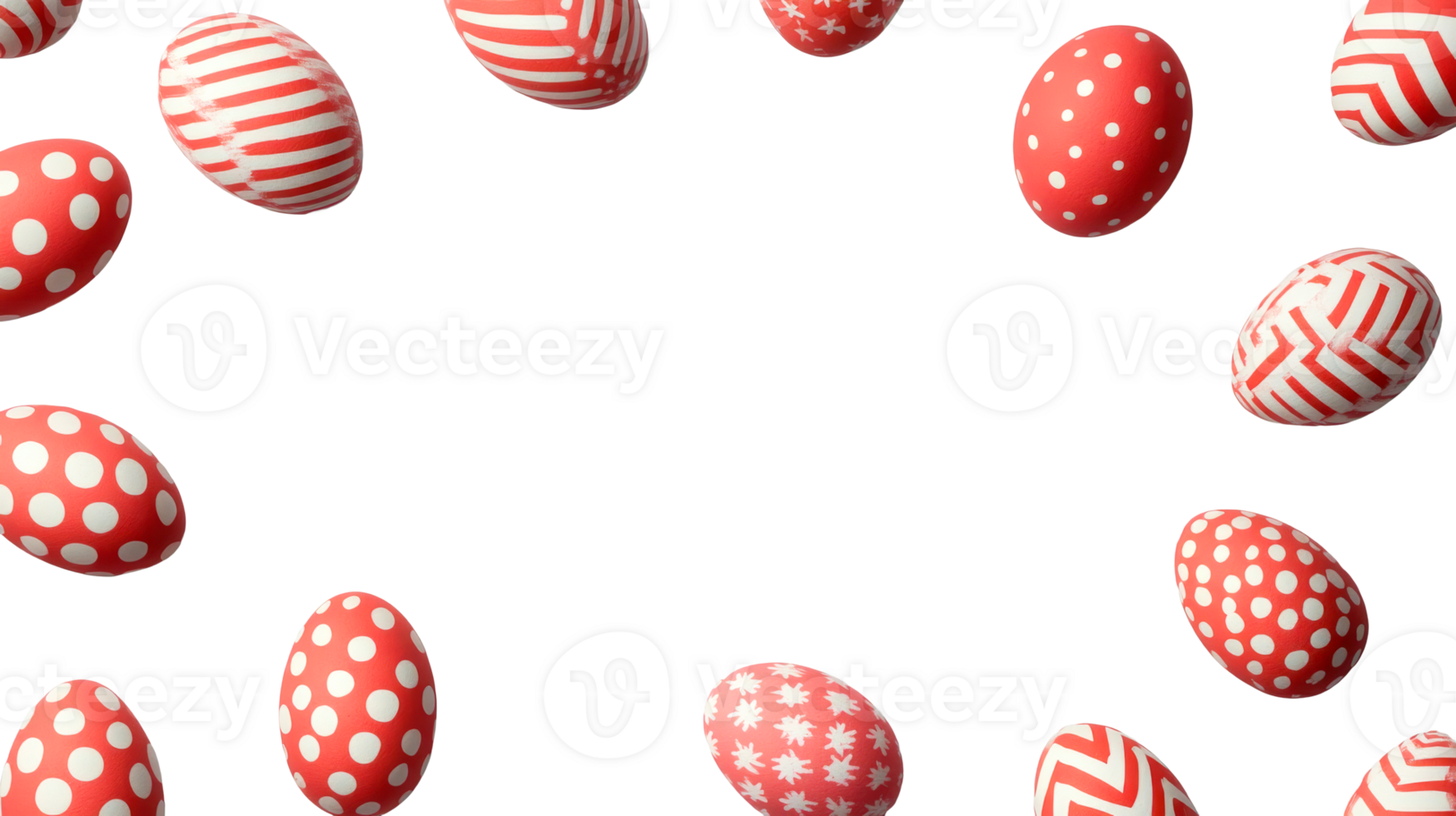 Decorative red Easter eggs with white patterns frame, cut out transparent png
