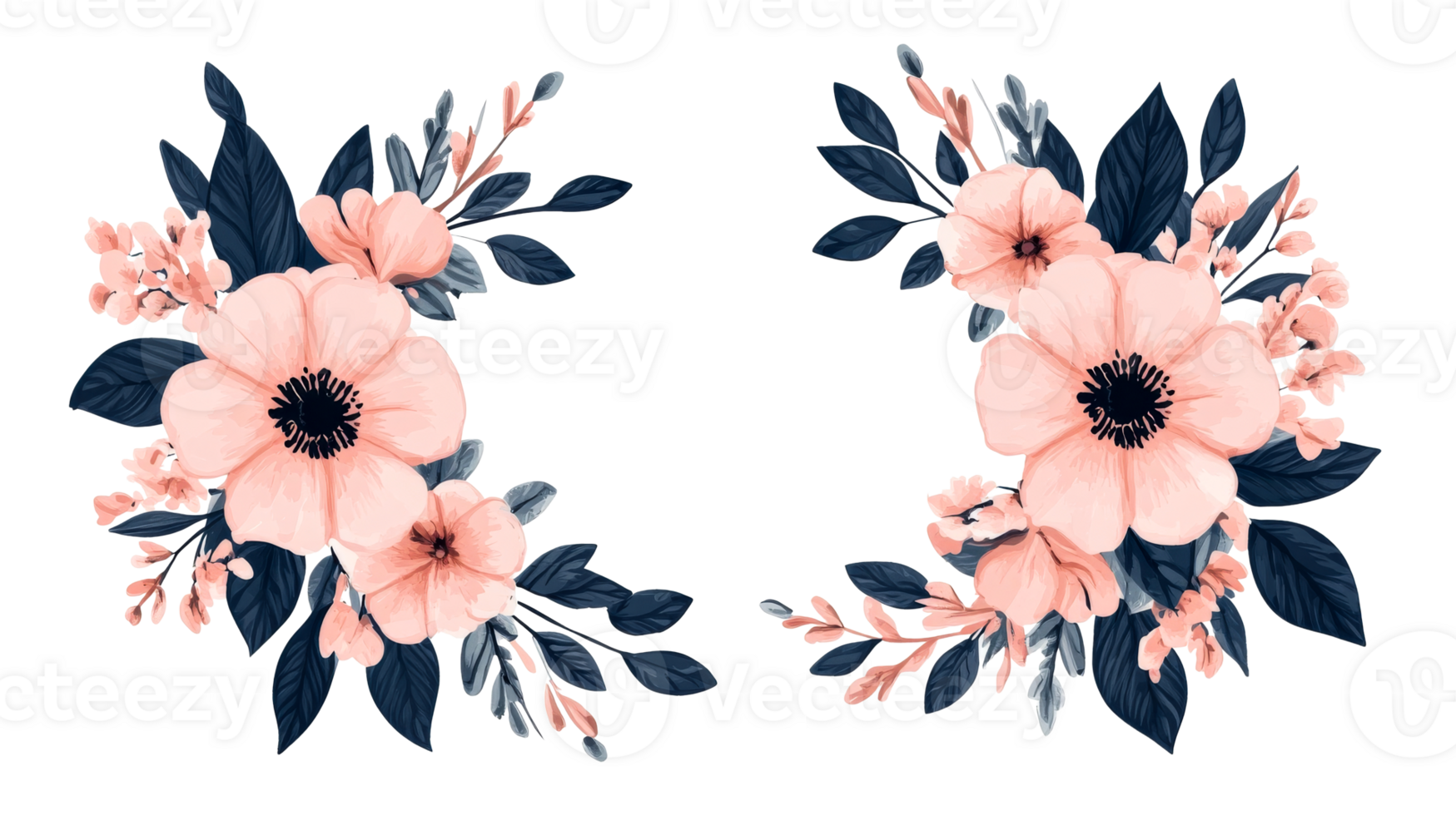 Peach flower bouquet arrangement, black background, floral decoration, cut out transparent png