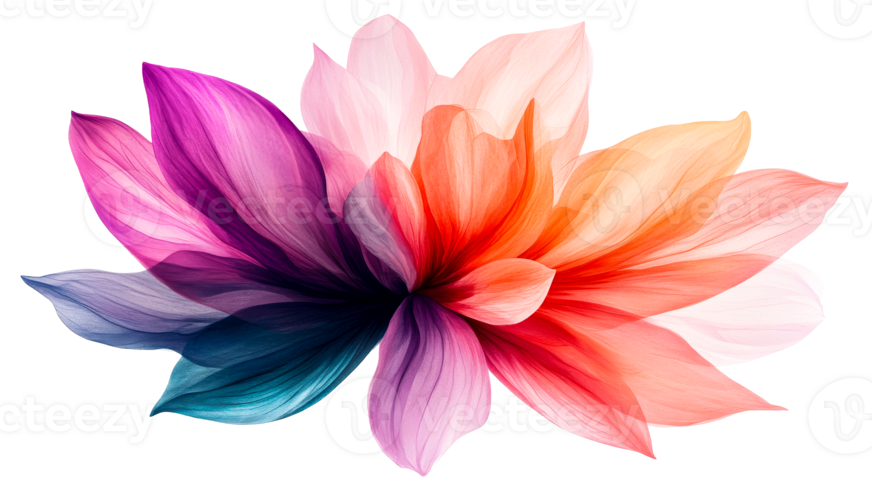Translucent petals create vibrant colorful flower, cut out transparent png