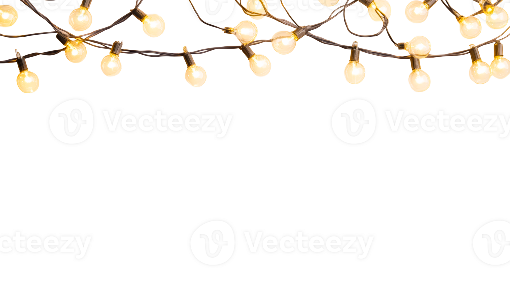 Warm, glowing string lights on black background, cut out transparent png