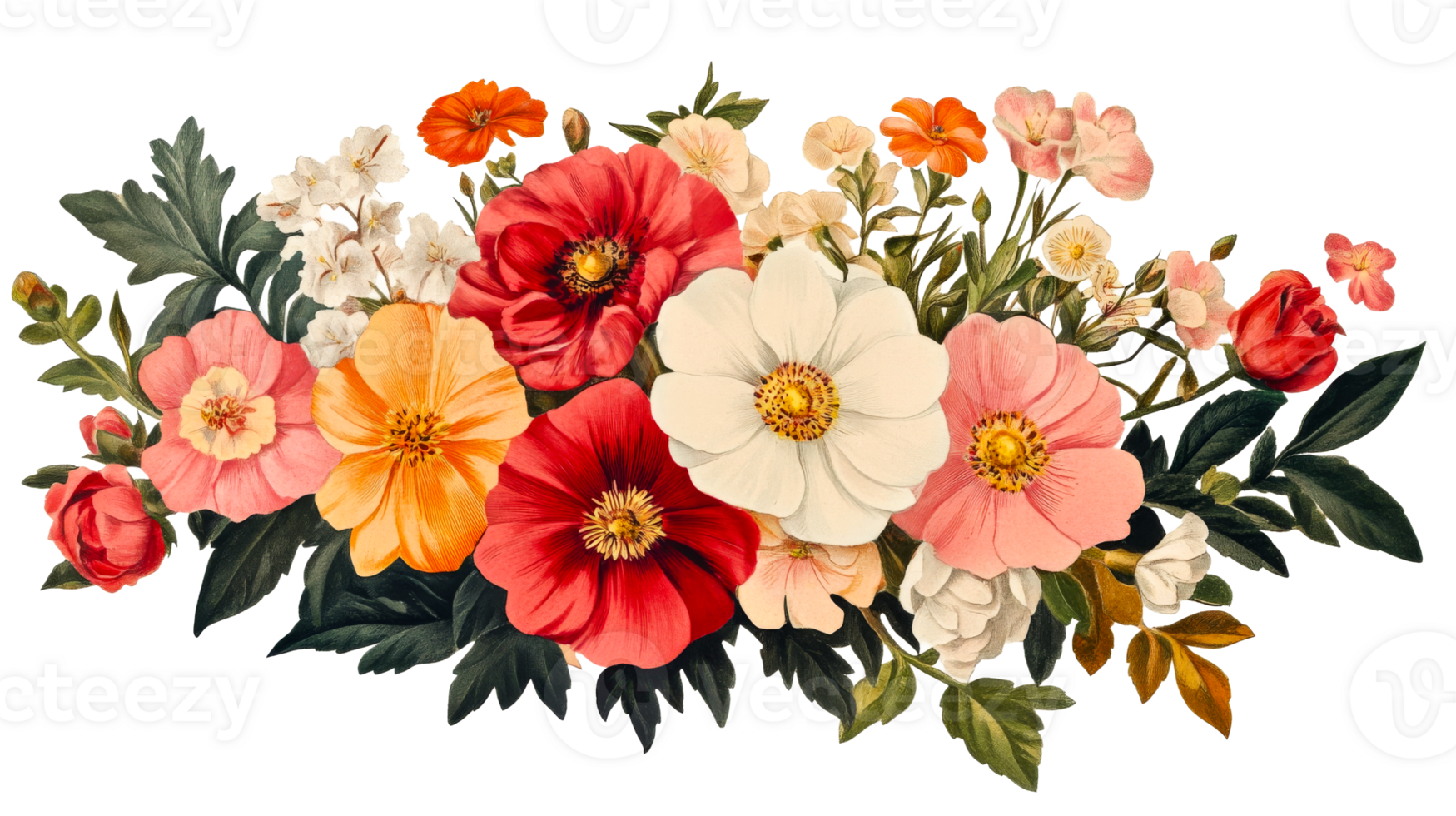 Vintage floral arrangement, colorful bouquet, botanical illustration, cut out transparent png