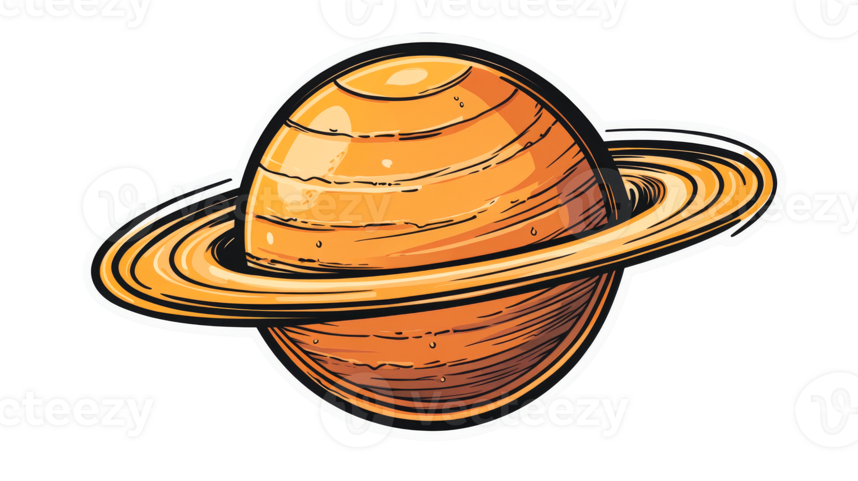 Saturn illustration with rings, cartoon style, detailed, cut out transparent png