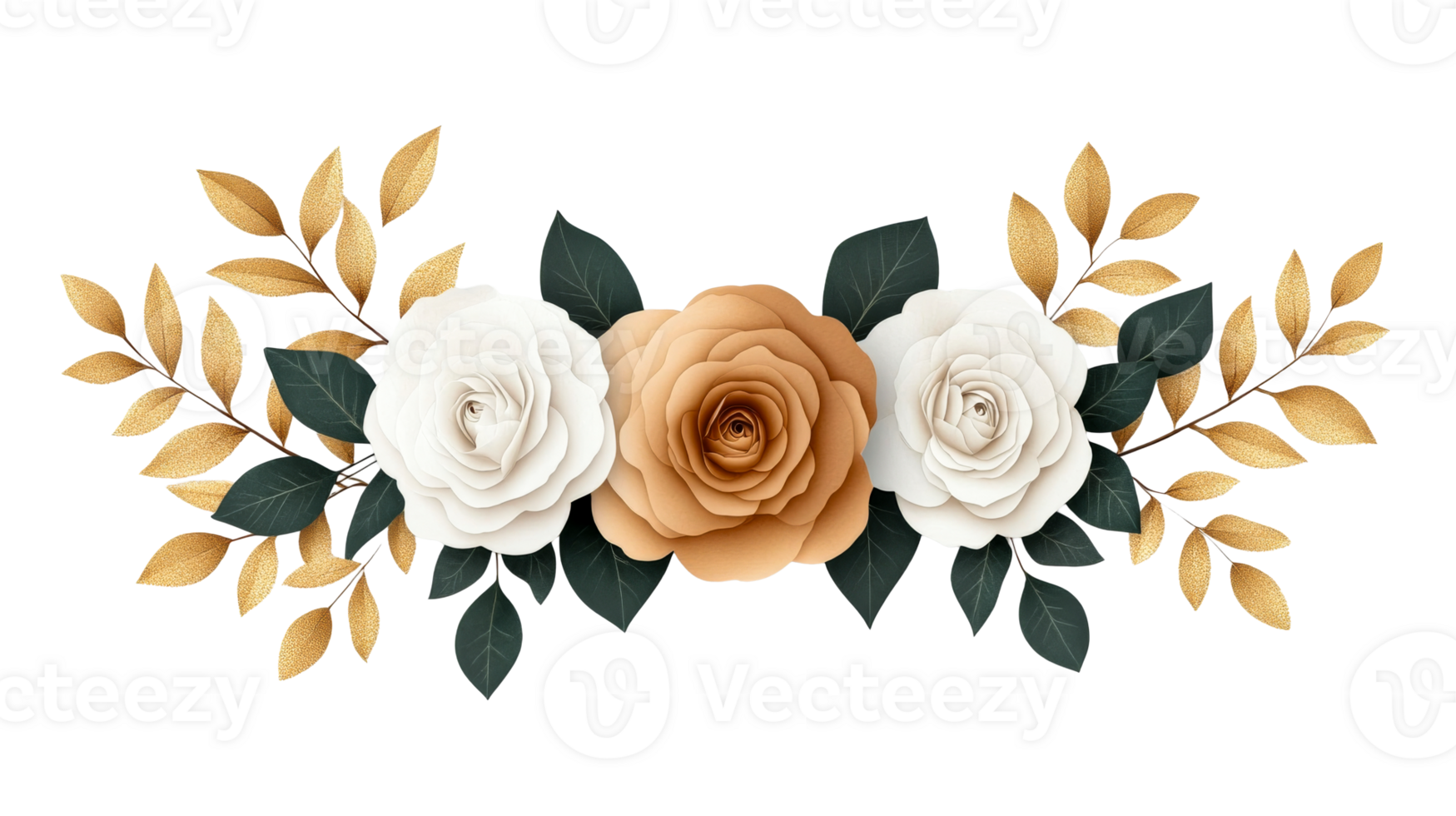 Roses, leaves, flowers illustration isolated element, cut out transparent png