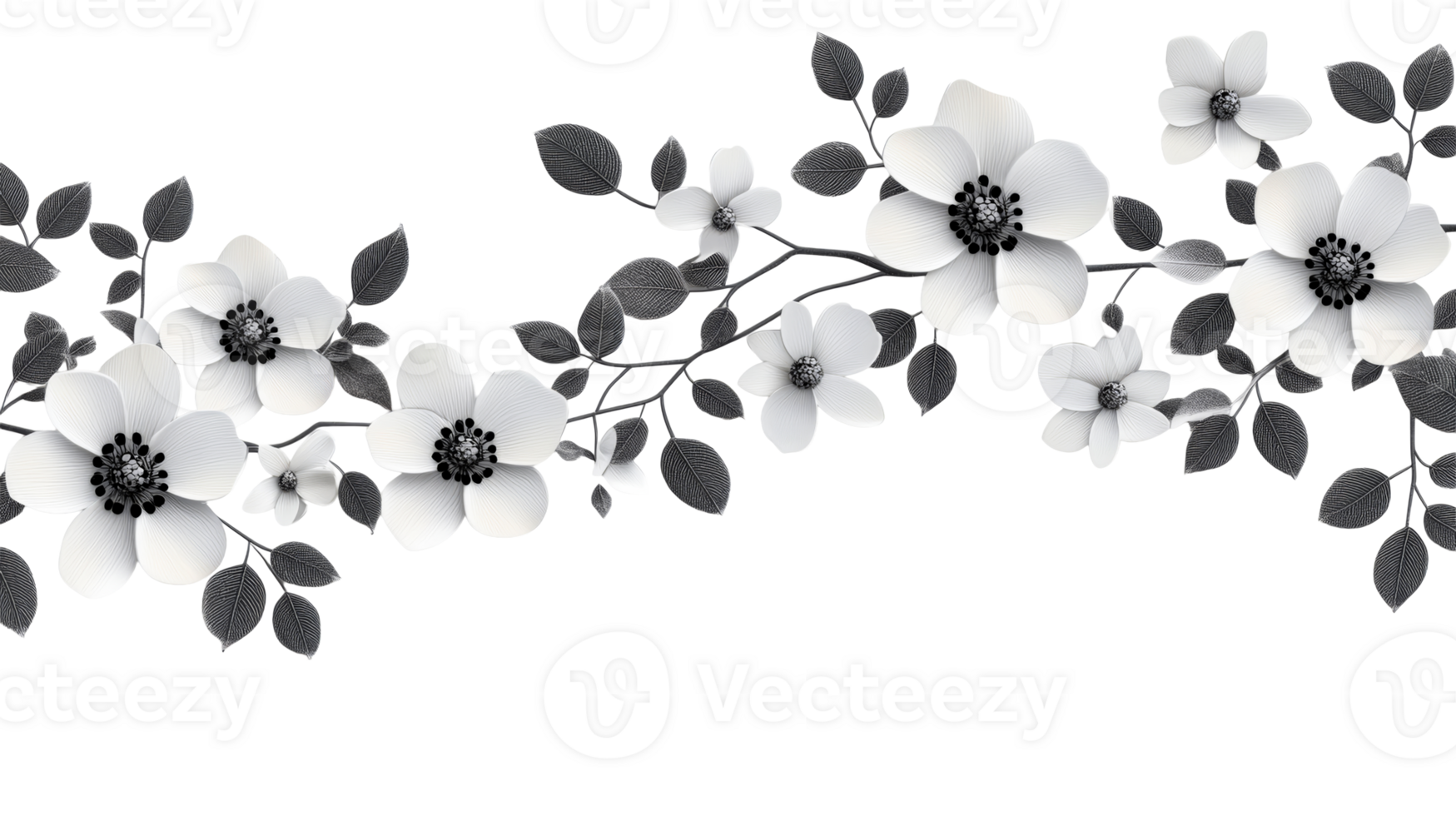 Delicate white floral design with intricate leaf details, cut out transparent png