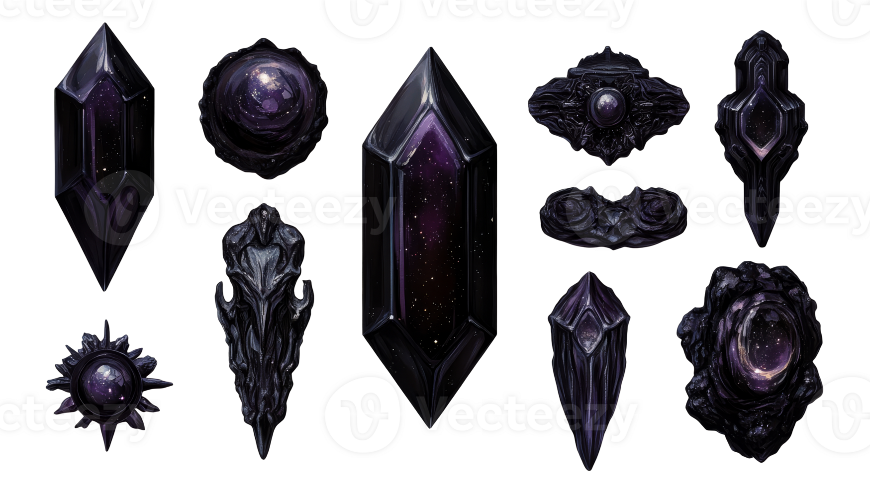 Cosmic gems collection with galaxy inside, magical artifact, cut out transparent png