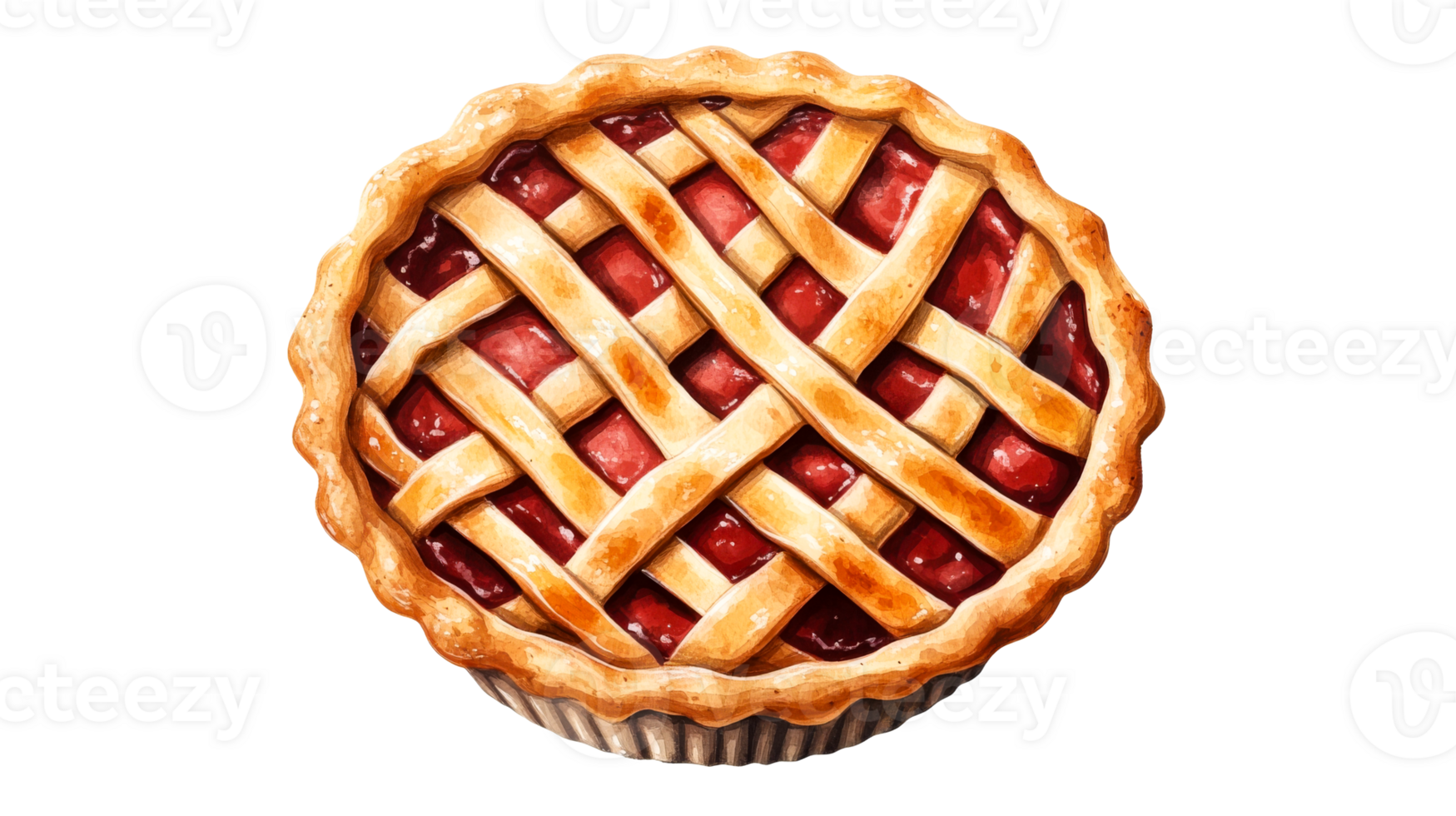 Delicious pie with lattice crust illustration, cut out transparent png
