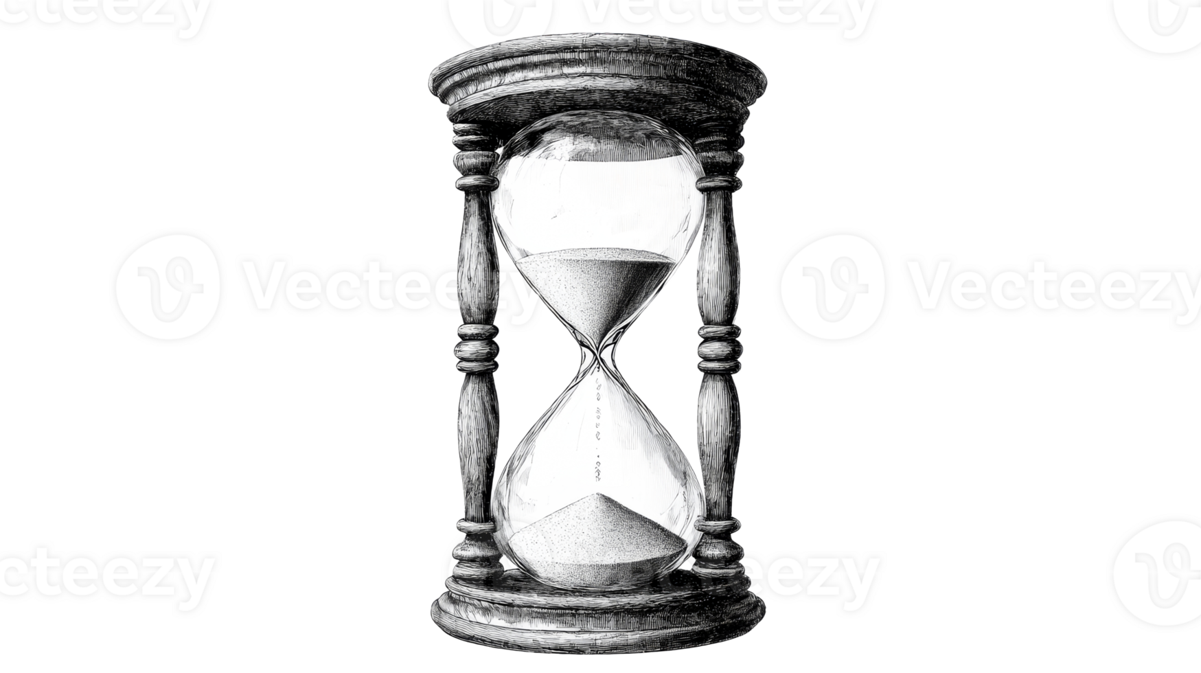 Vintage hourglass illustration with flowing sand, cut out transparent png