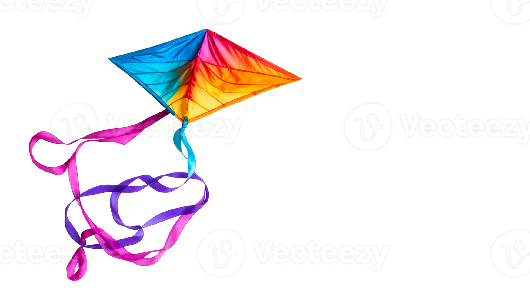 Vibrant kite soars, streamers dance, against black backdrop, cut out transparent png